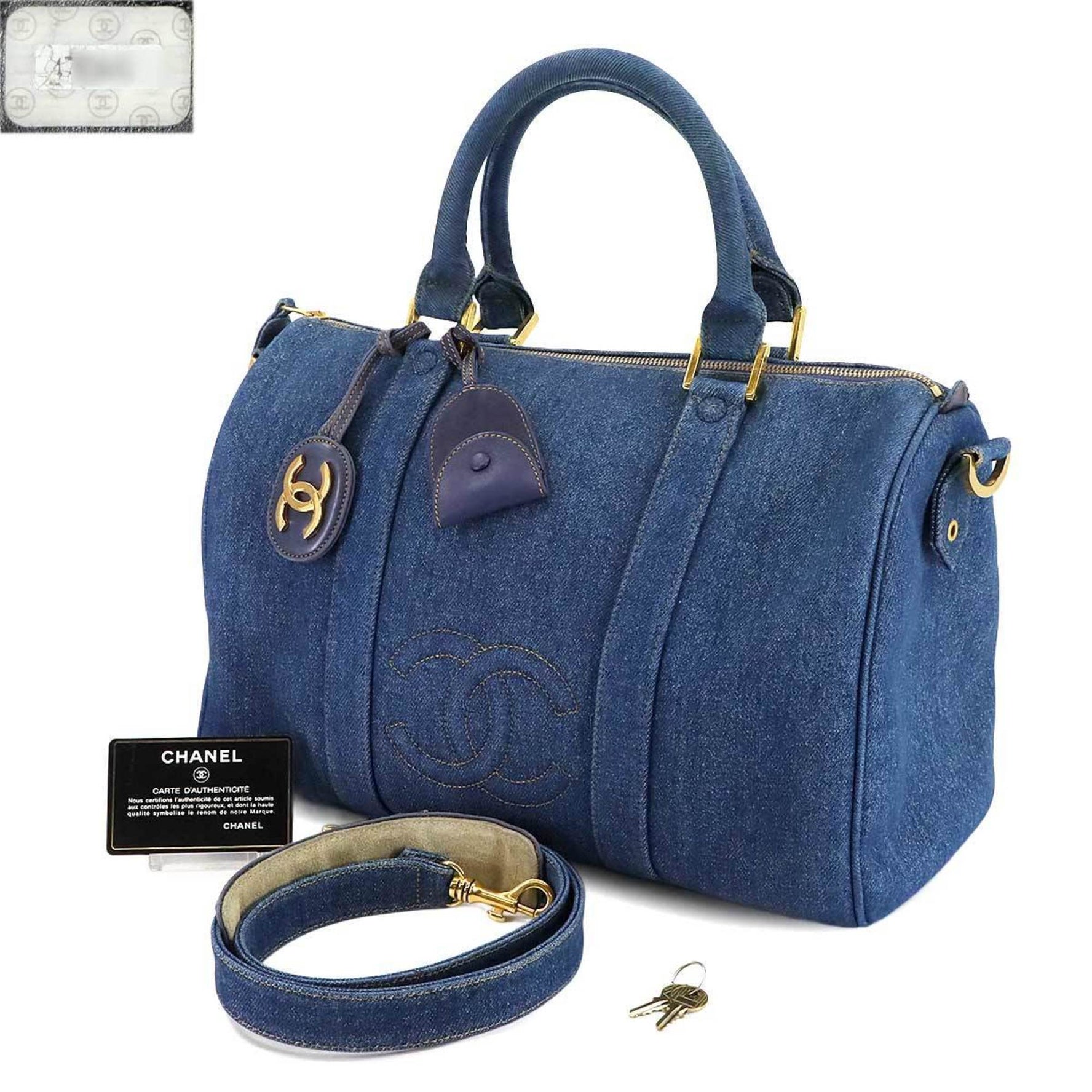 CHANEL Coco Mark Hand Shoulder Bag Denim Boston
