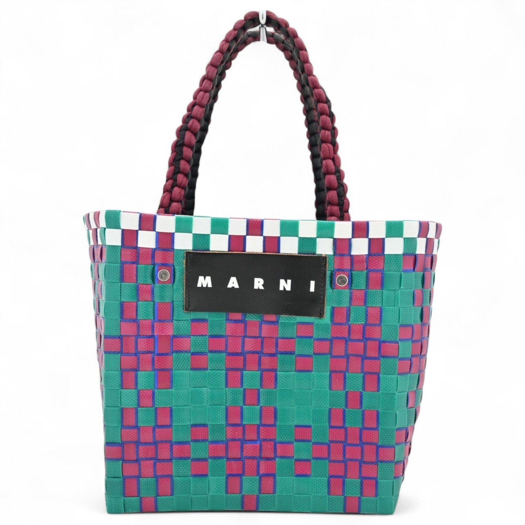 Marni Picnic Basket Bag in Green, Bordeaux, and White