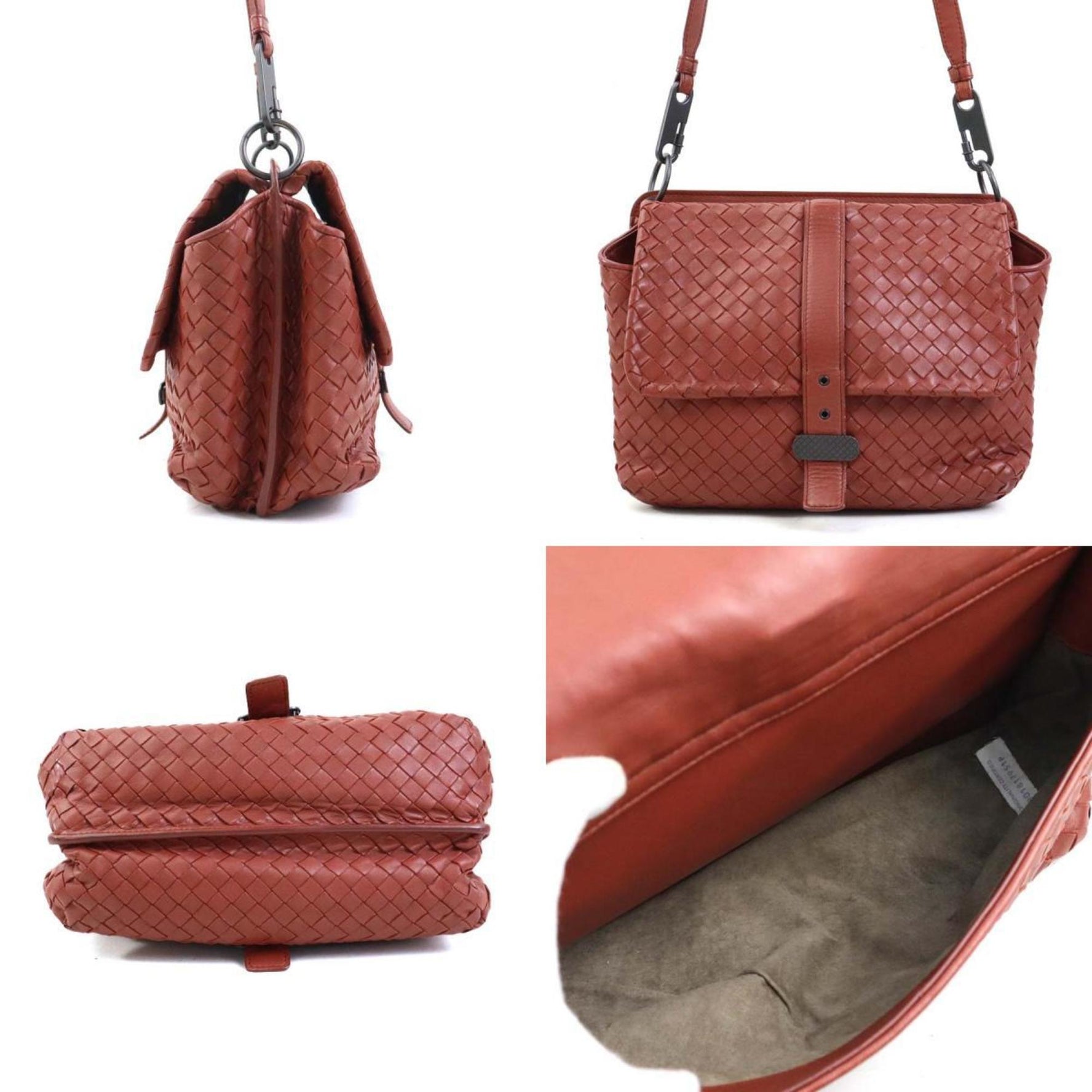 Bottega Veneta Intrecciato Leather Shoulder Bag in Red Brown