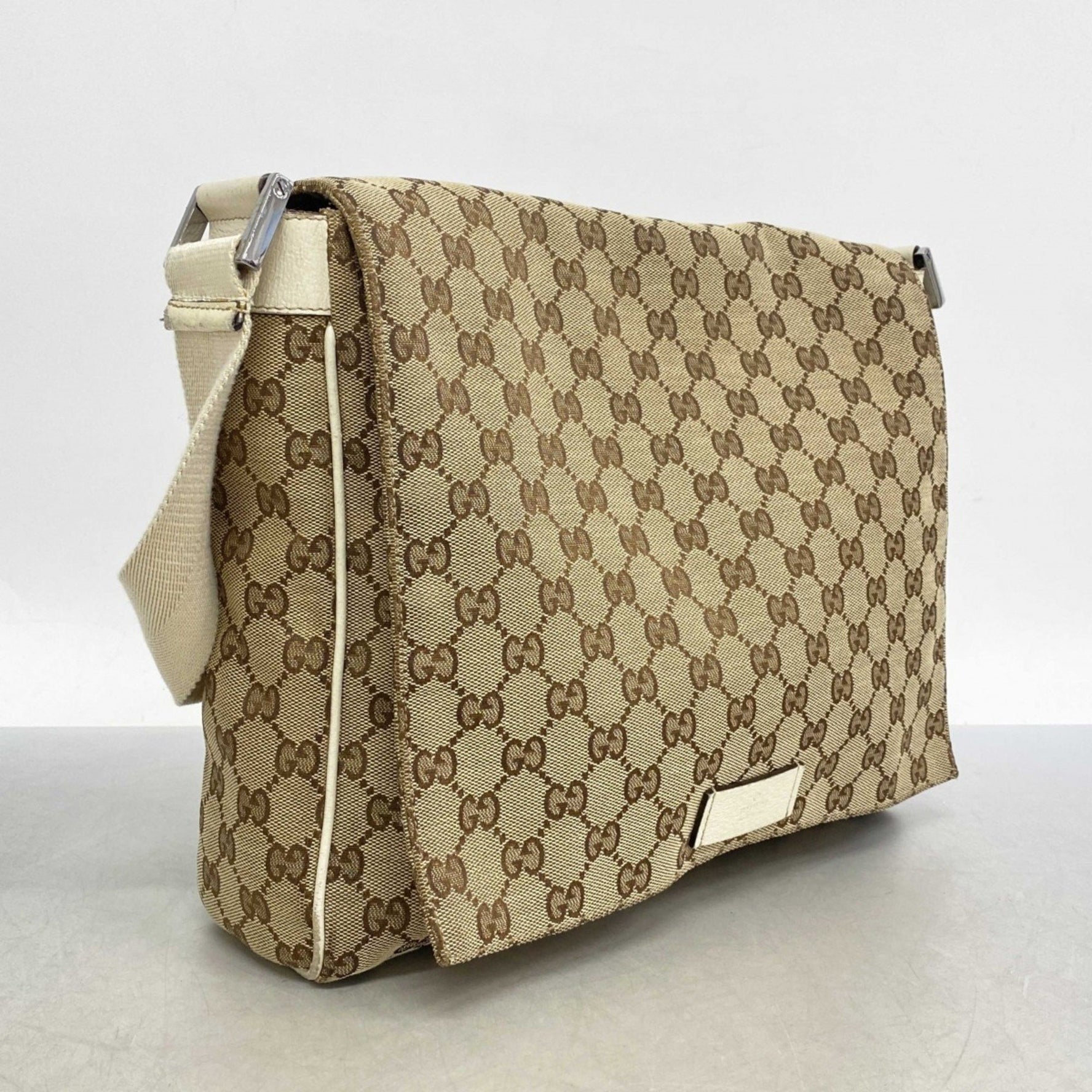 Gucci GG Canvas Shoulder Bag Brown White Men's