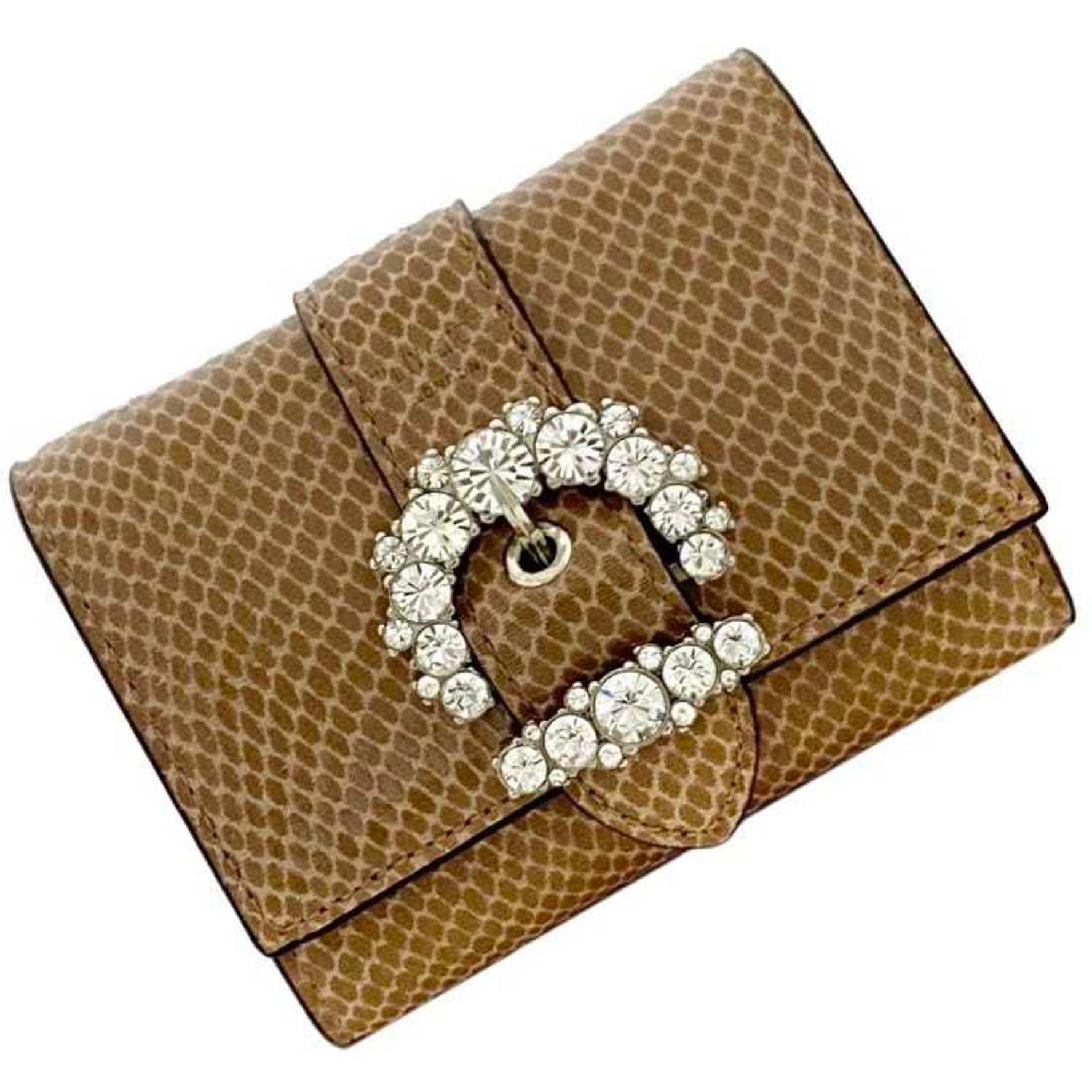 Jimmy Choo Trifold Wallet Beige Pink OLPF 028 Billfold Leather Compact Stone Belt Ladies