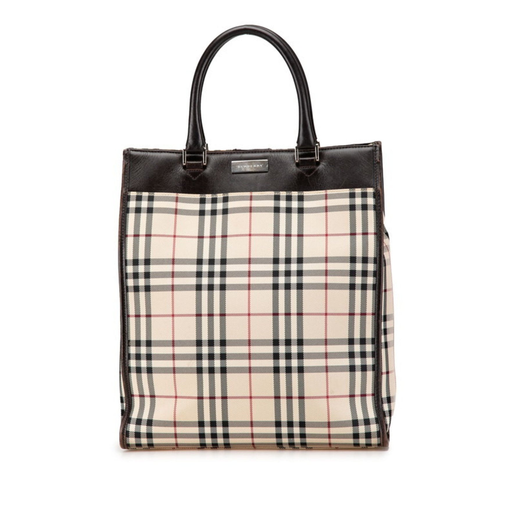 Burberry Nova Check Handbag Beige Brown Canvas Leather