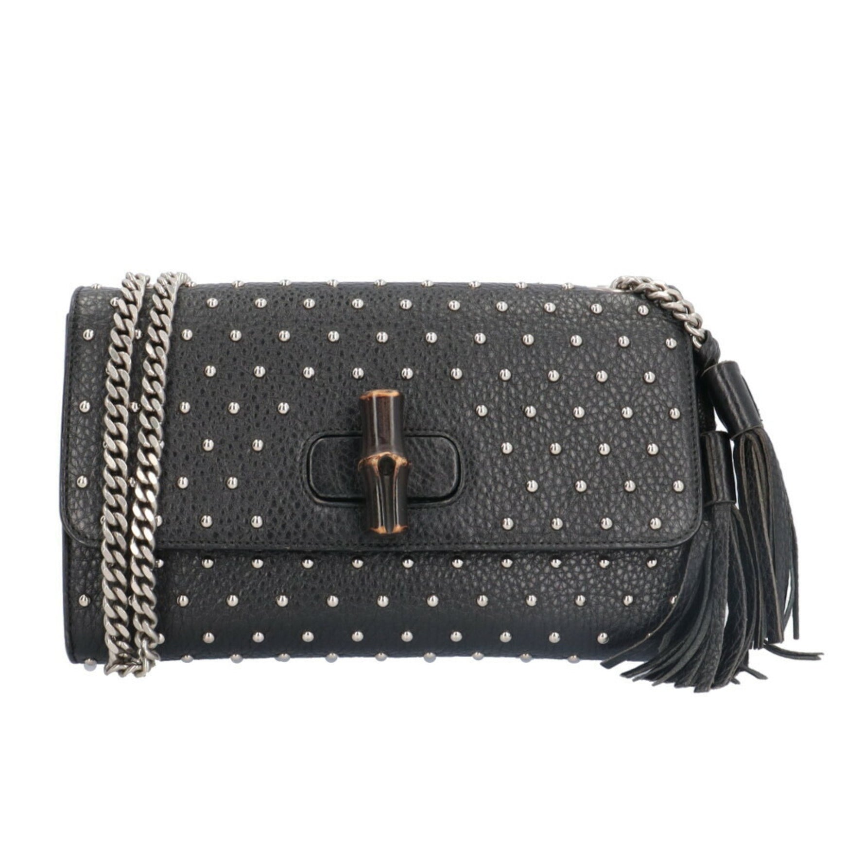 Gucci Studded Bamboo Shoulder Bag, Leather, with Chain