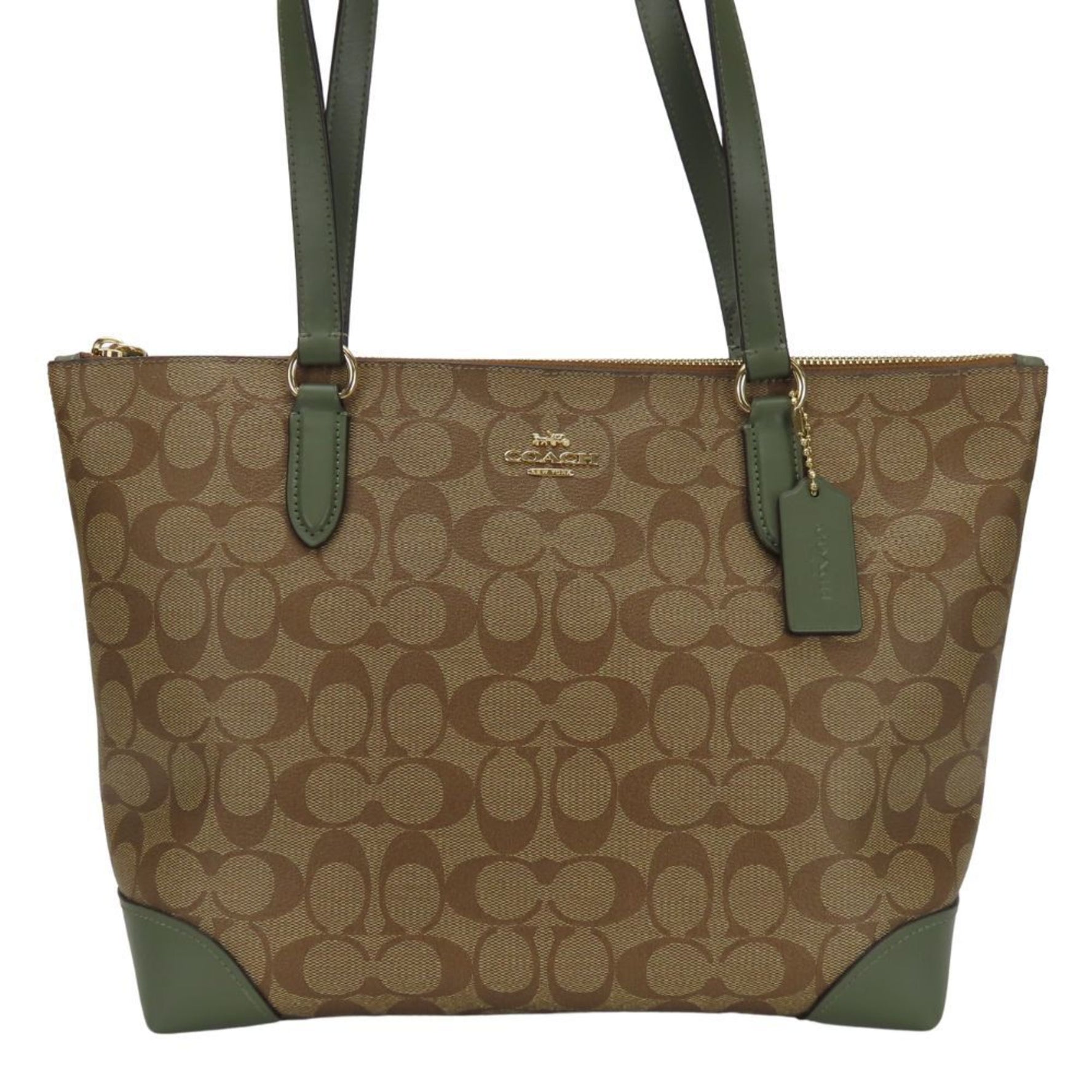 Coach Tote Bag F29208 Signature Leather Khaki Brown Women's COACH