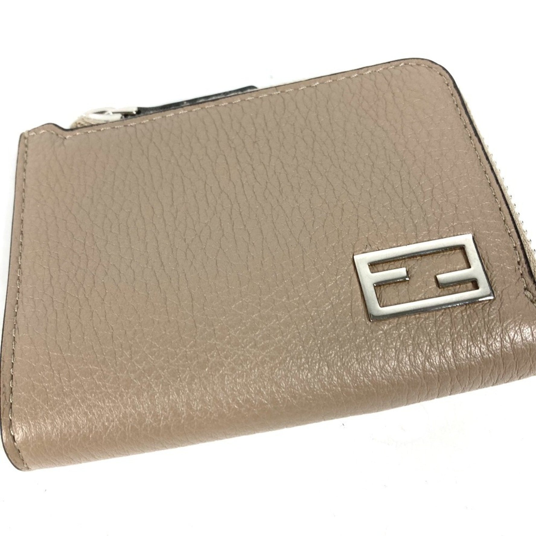 FENDI Fragment Case Wallet, Logo L-Shaped Zipper Coin Purse, Leather, Men's