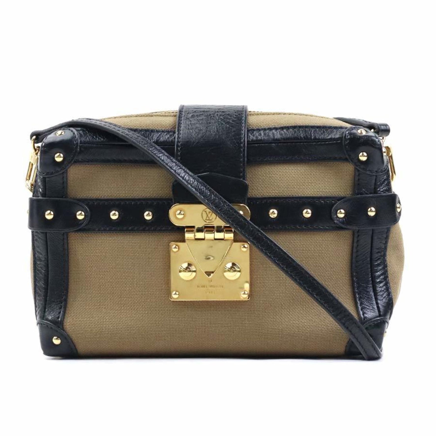 Louis Vuitton LOUIS VUITTON Shoulder Bag Petite Malle Soft MM Canvas Leather Khaki Black Silver Women's e59656a