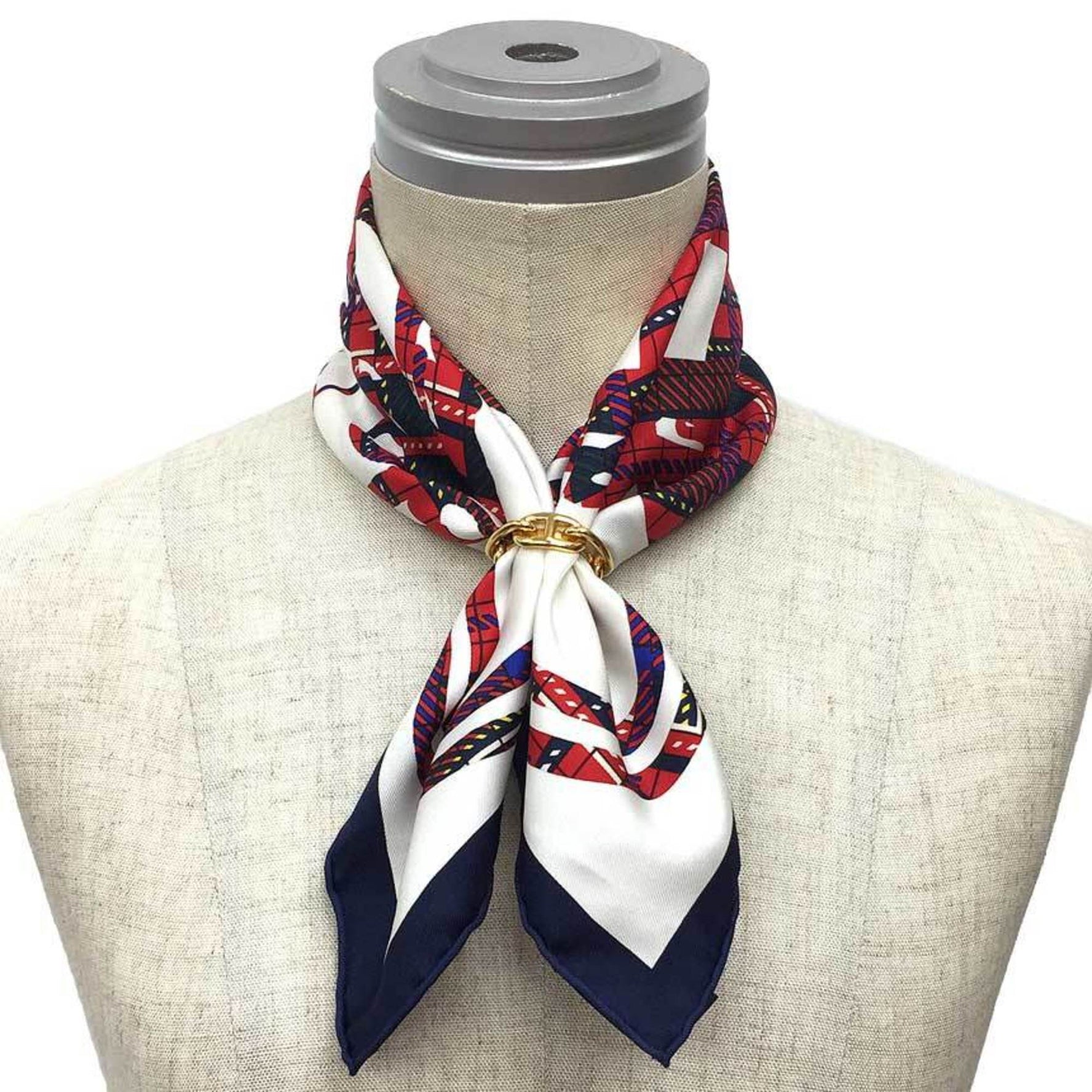 HERMES Scarf Muffler Carre 45 CARRE Gavroche Brides de Gala Tartan H894052S 09 2023AW Marine/Blanc/Rouge 100% Silk aq10886