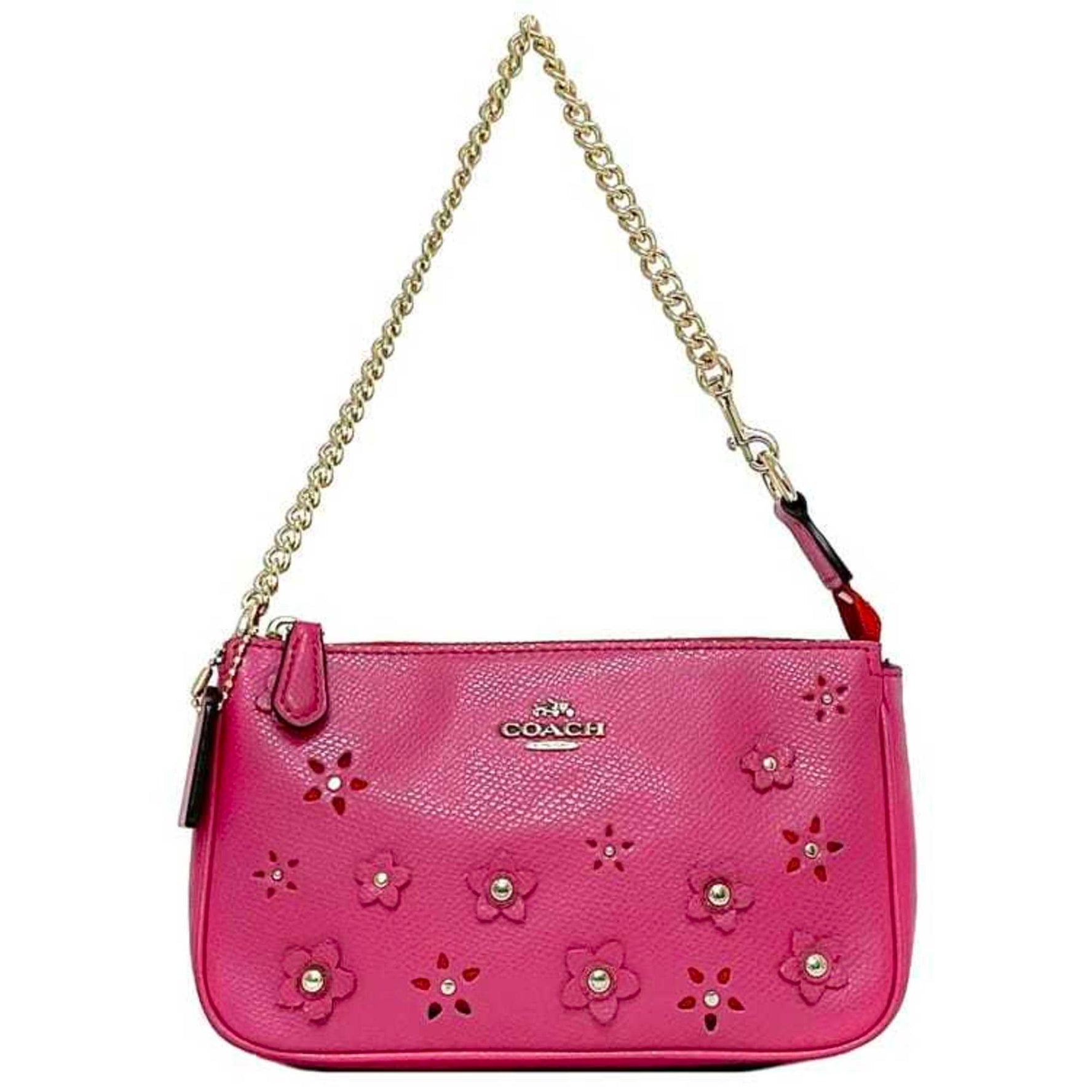 Coach Pouch PVC Leather Studs Chain Flower