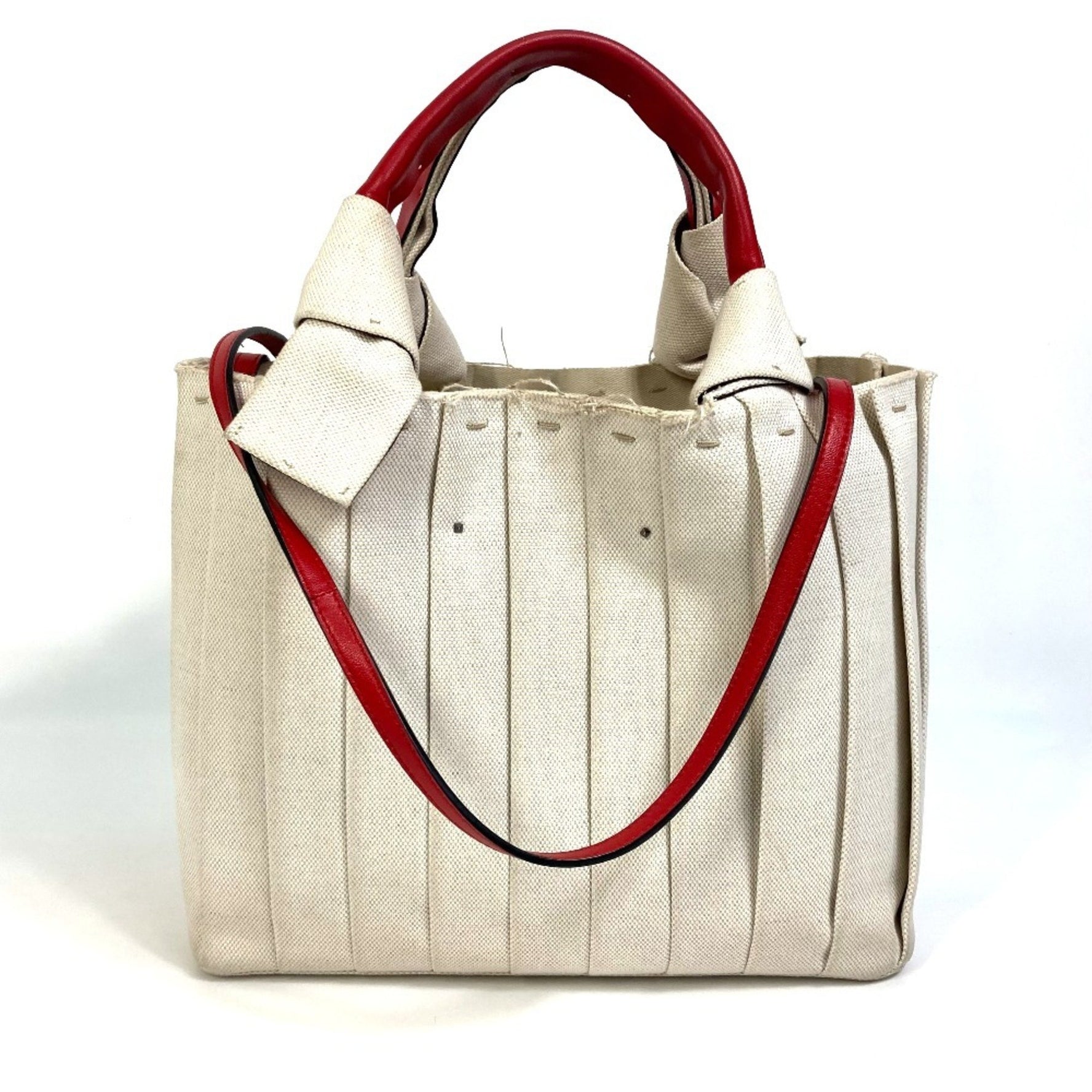 Valentino Garavani Atelier Brisse Edition Shoulder Bag, Tote Handbag, Canvas, Natural Beige/Red