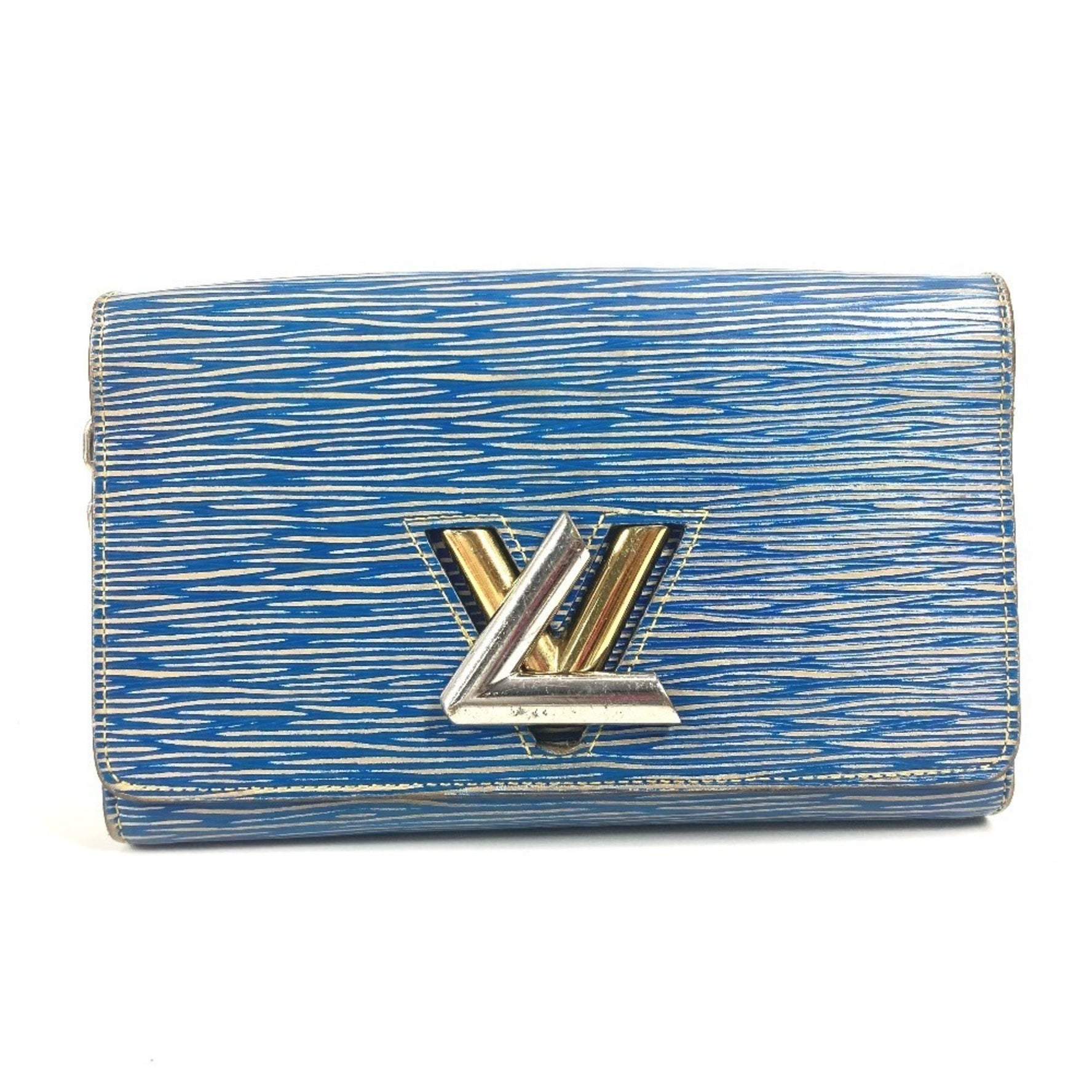 Louis Vuitton Epi Denim Portefeuille Twist Chain Wallet Long Crossbody Flap Shoulder Bag Leather