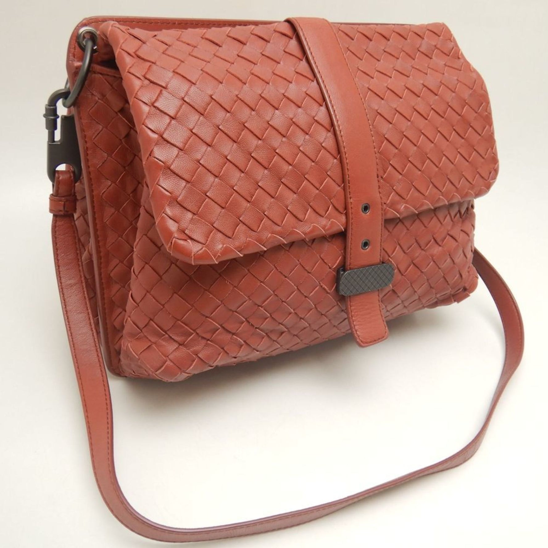 BOTTEGA VENETA Intrecciato Leather Shoulder Bag in Brick Red