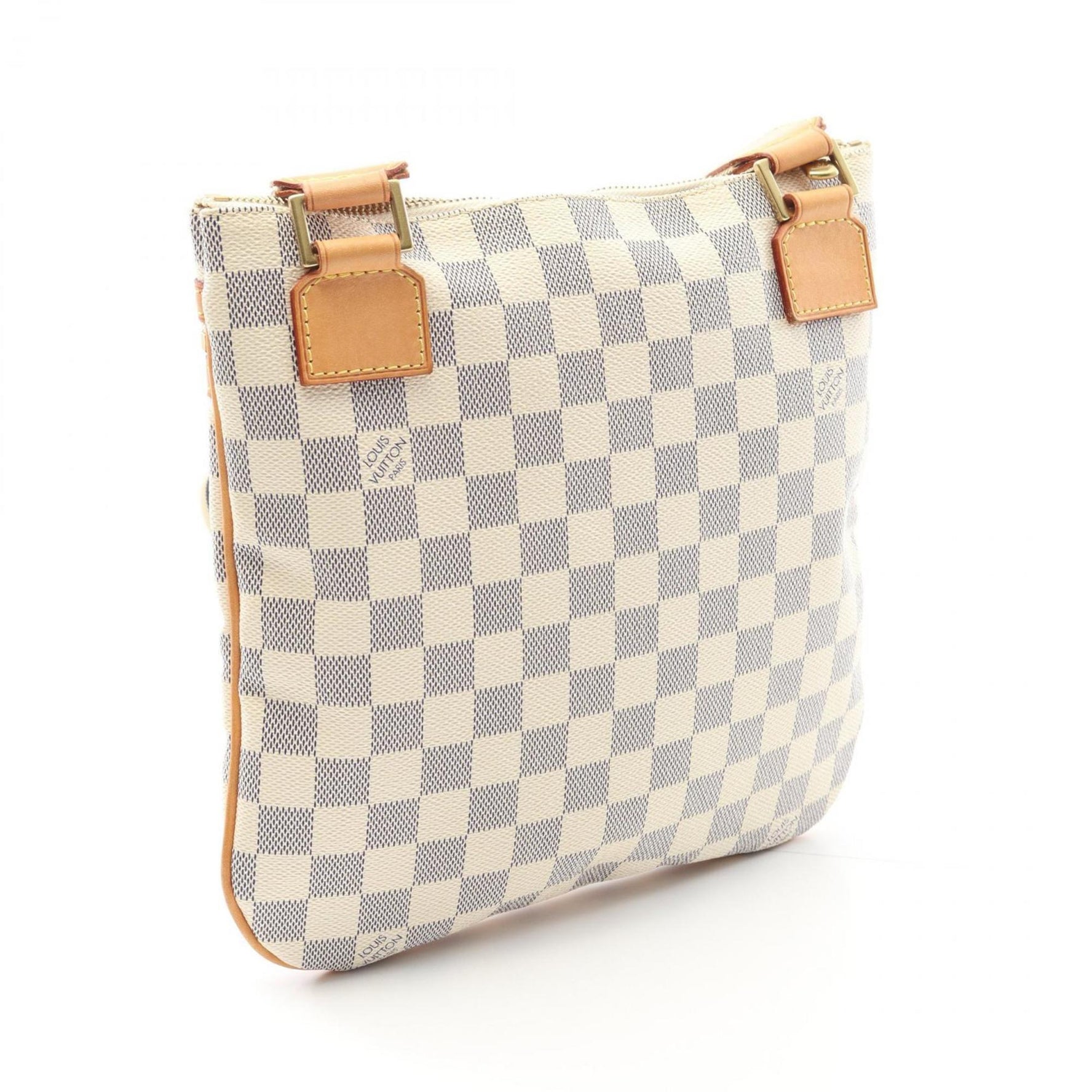 Louis Vuitton Pochette Bosphore Shoulder Bag, Coated Canvas and Leather with Damier Azur, White