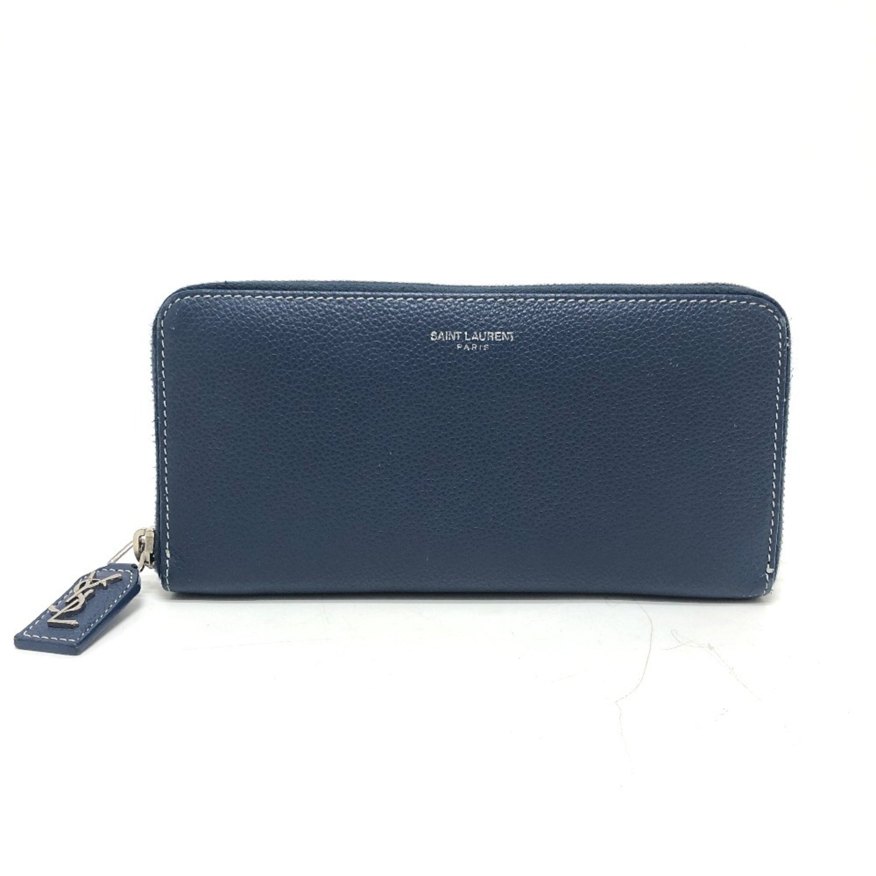 SAINT LAURENT Saint Laurent round zipper long wallet accessory leather men's navy