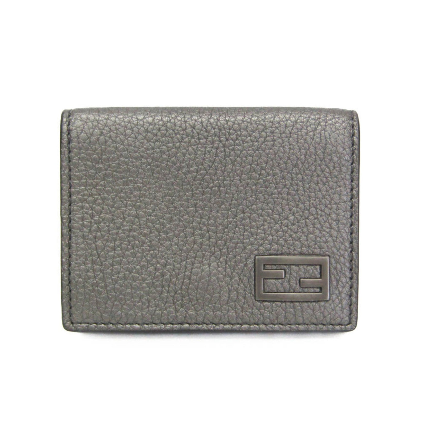 Fendi FF Men,Women Leather Wallet (tri-fold) Metallic Gray