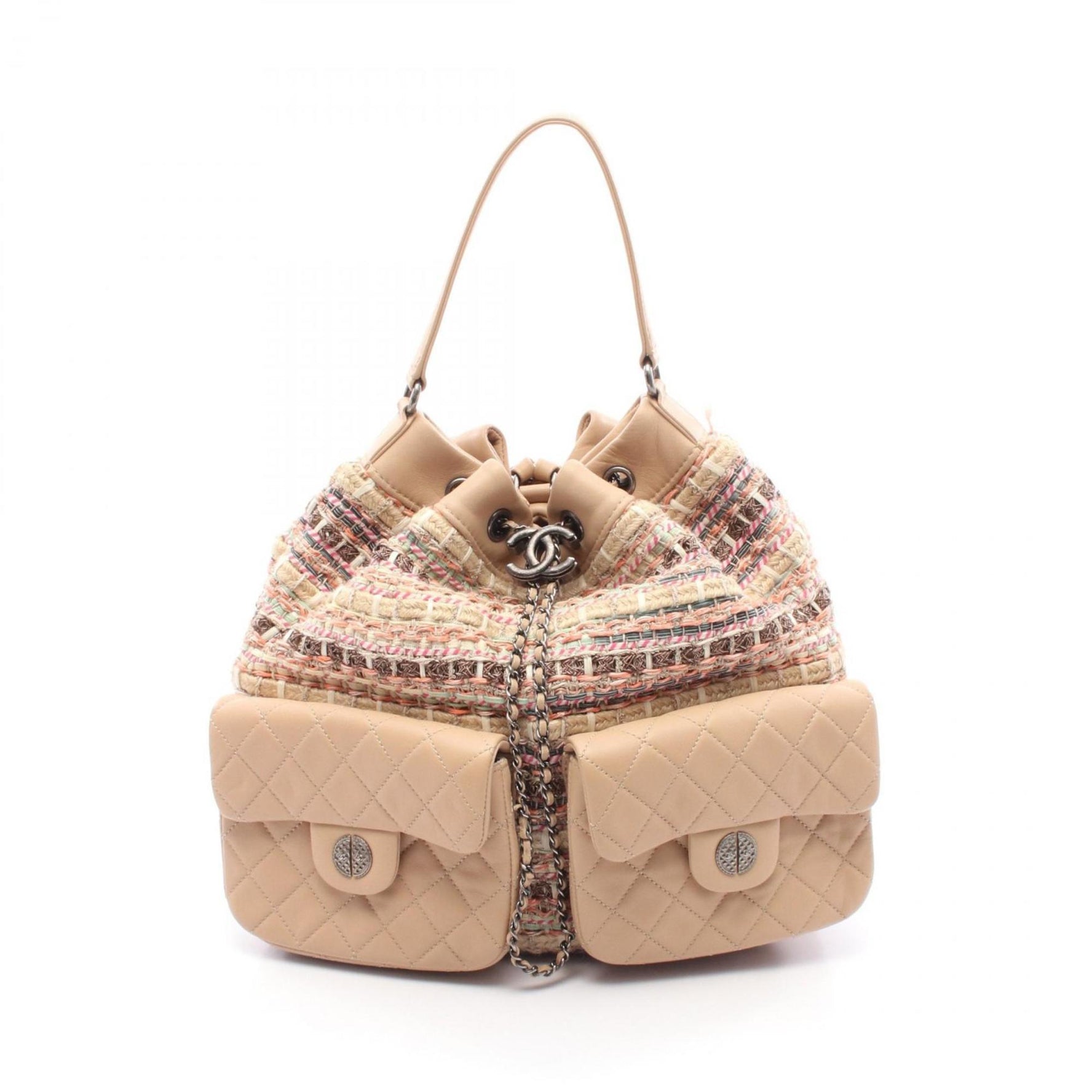 CHANEL Matelasse Coco Mark Backpack Bag in Lambskin Fabric, Beige, Multicolor, Women's