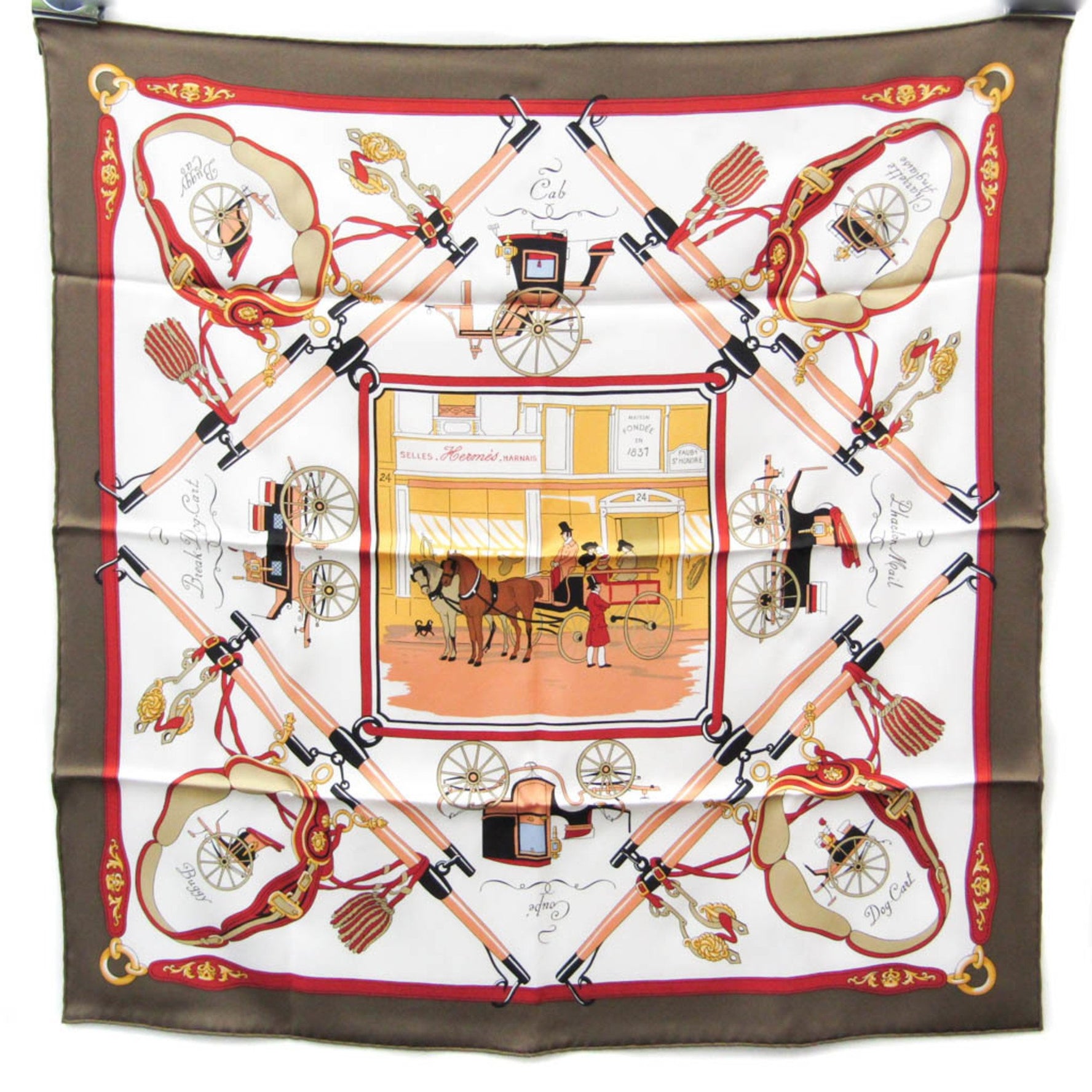 Hermes Carre 70 Palonnier Silk Scarf Beige,White,Yellow