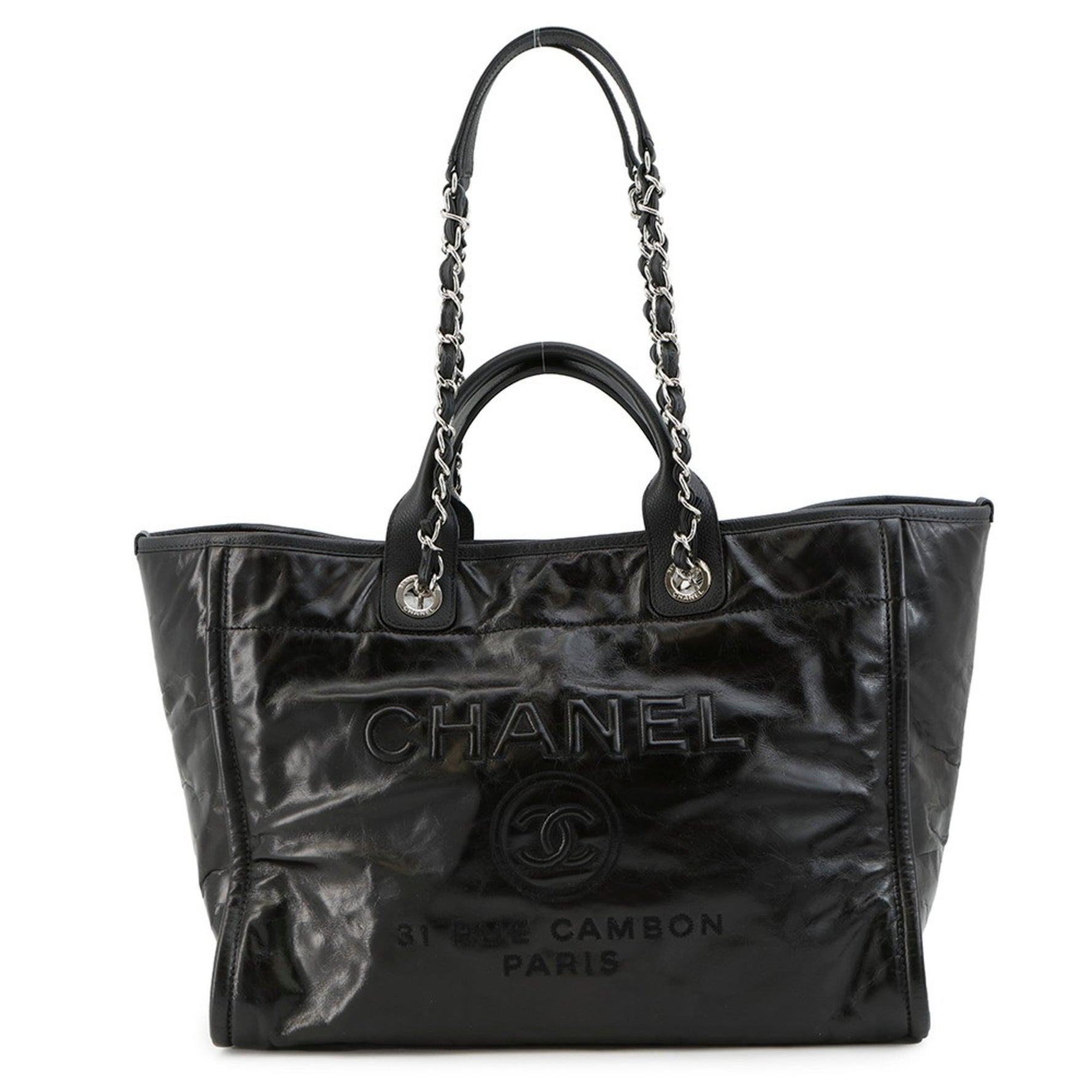 CHANEL Deauville Coco Mark Large Leather Tote Bag