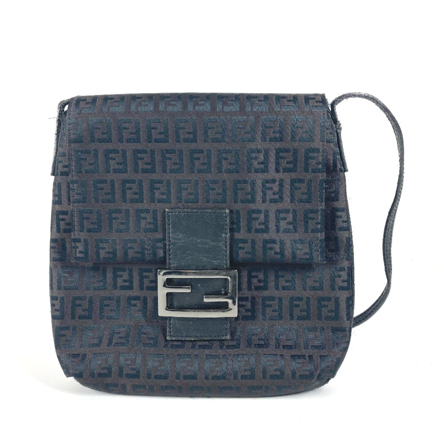 FENDI Zucca Zucchino Bag Flap Pochette Crossbody Shoulder Canvas Leather