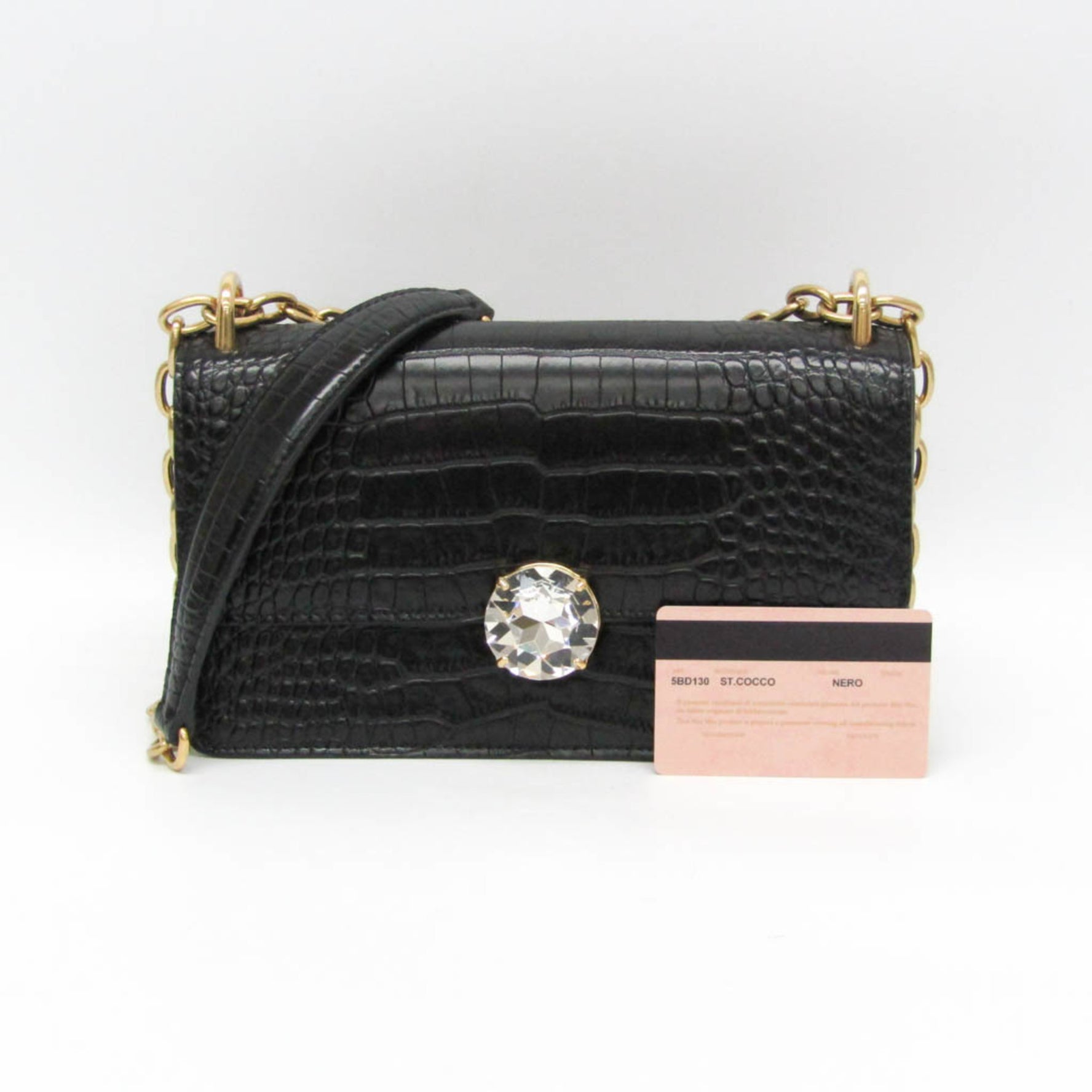 Miu Miu ST.COCCO Embossed Leather Chain Shoulder Bag 5BD130 Women's Leather Shoulder Bag Black