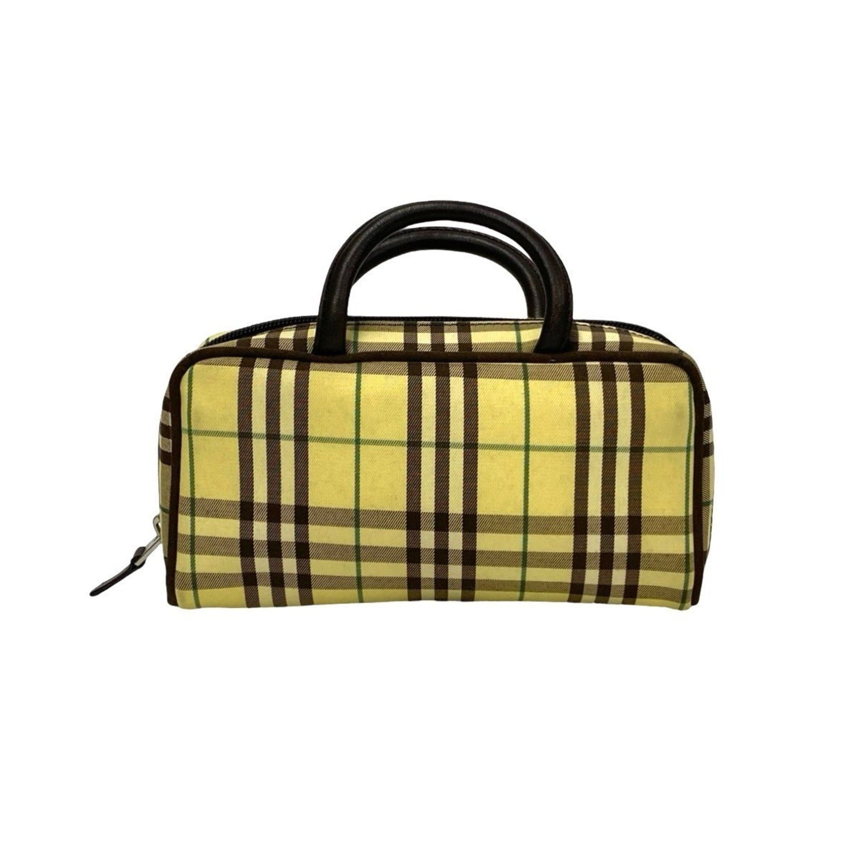BURBERRY Vintage Nova Check Leather Canvas Mini Handbag Pouch Yellow Brown