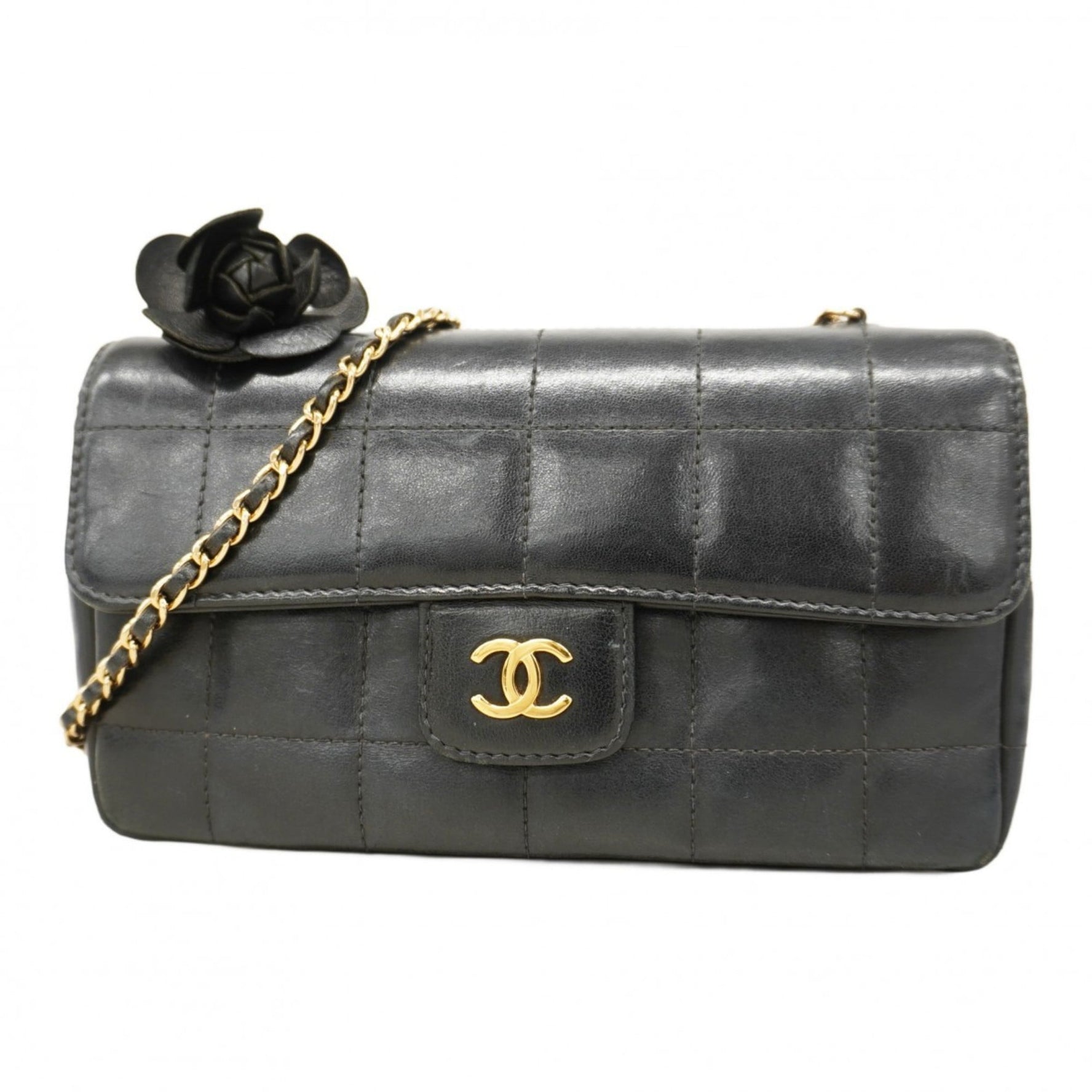 Chanel Chocolate Bar Camellia Shoulder Bag in Lambskin