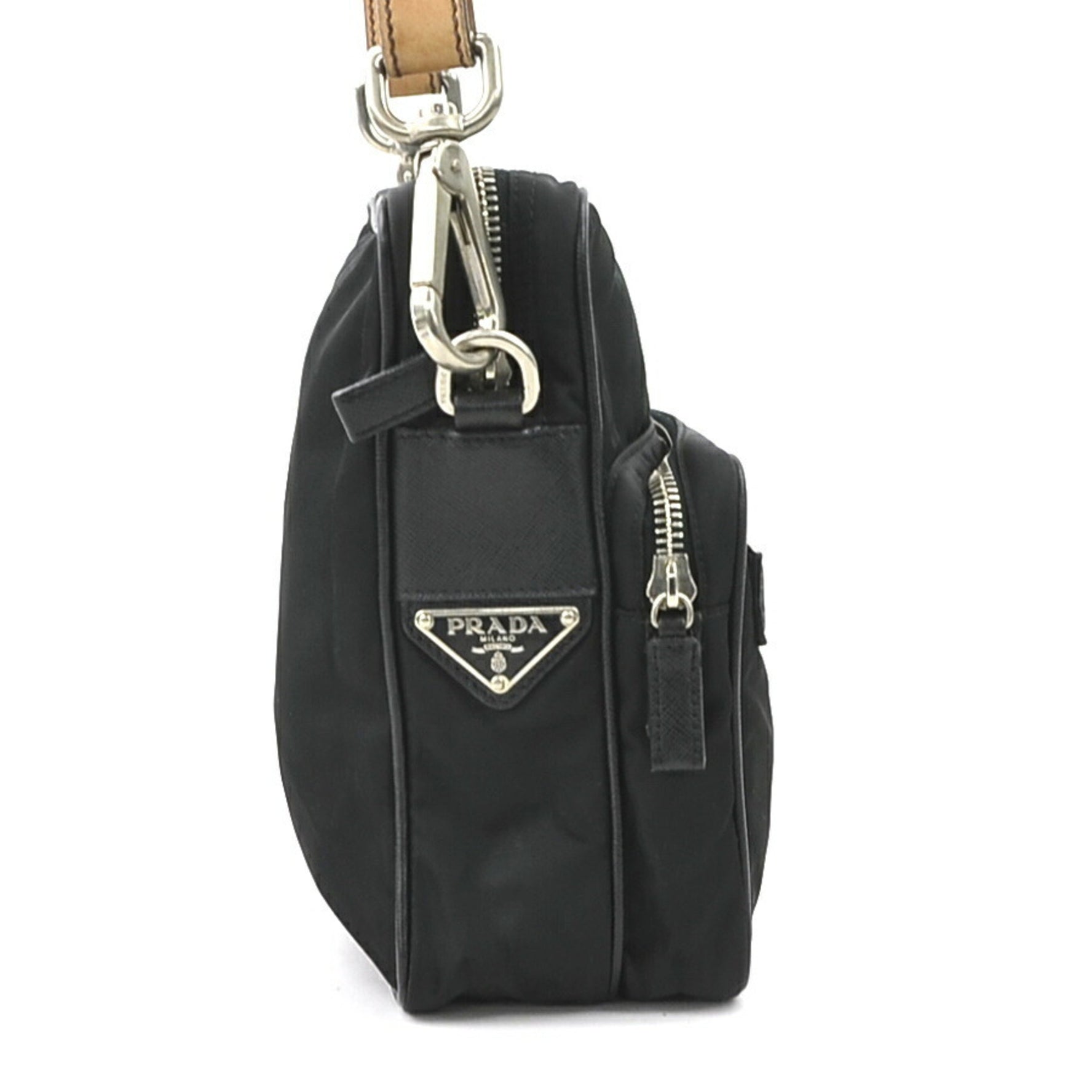 PRADA Shoulder bag Nylon Leather Black Brown Silver Women's w0979a