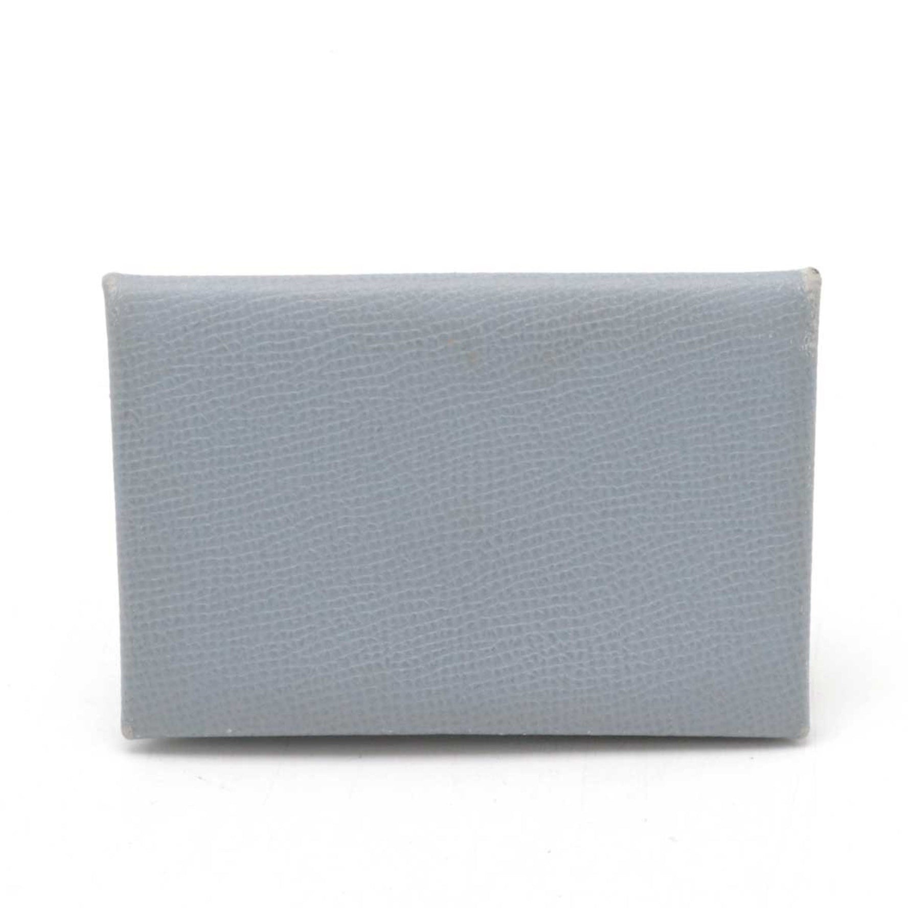 HERMES Hermes Calvi Card Case Business Holder Pass Veau Epsom Leather Blue Run □Q Stamp