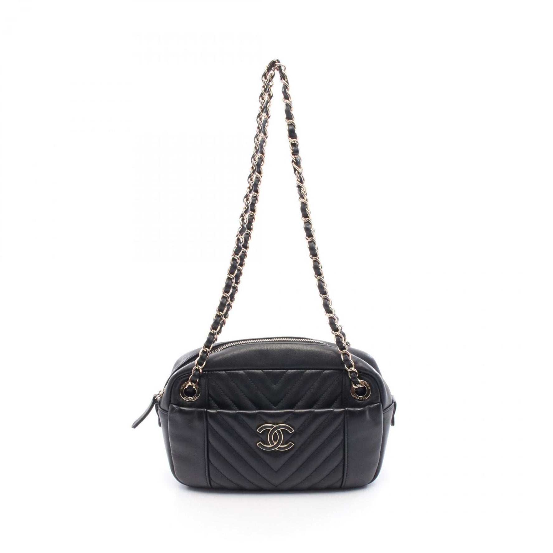 Chanel V-stitch chevron shoulder bag in lambskin leather, black