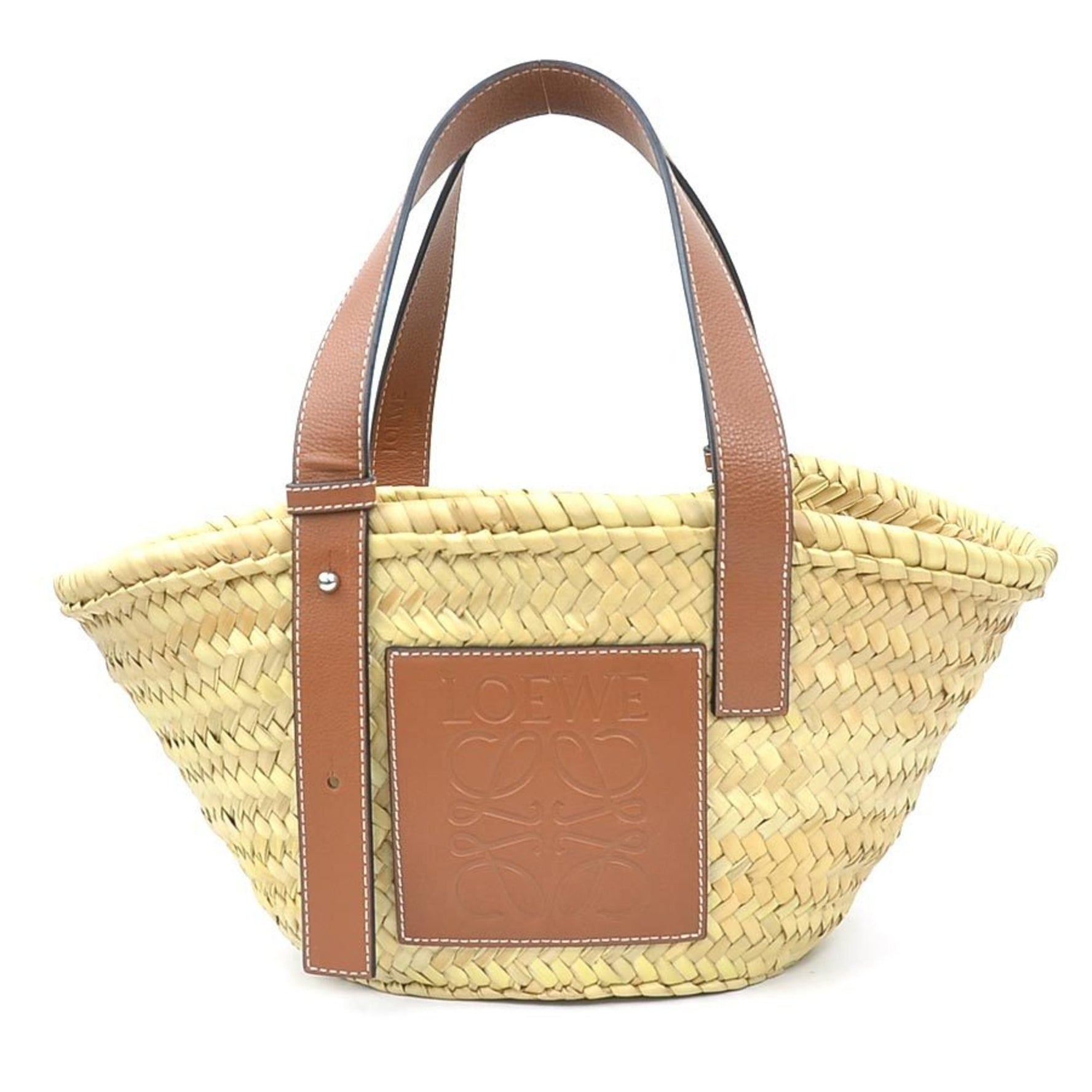 LOEWE Small Straw Basket Handbag in Natural and Brown Leather