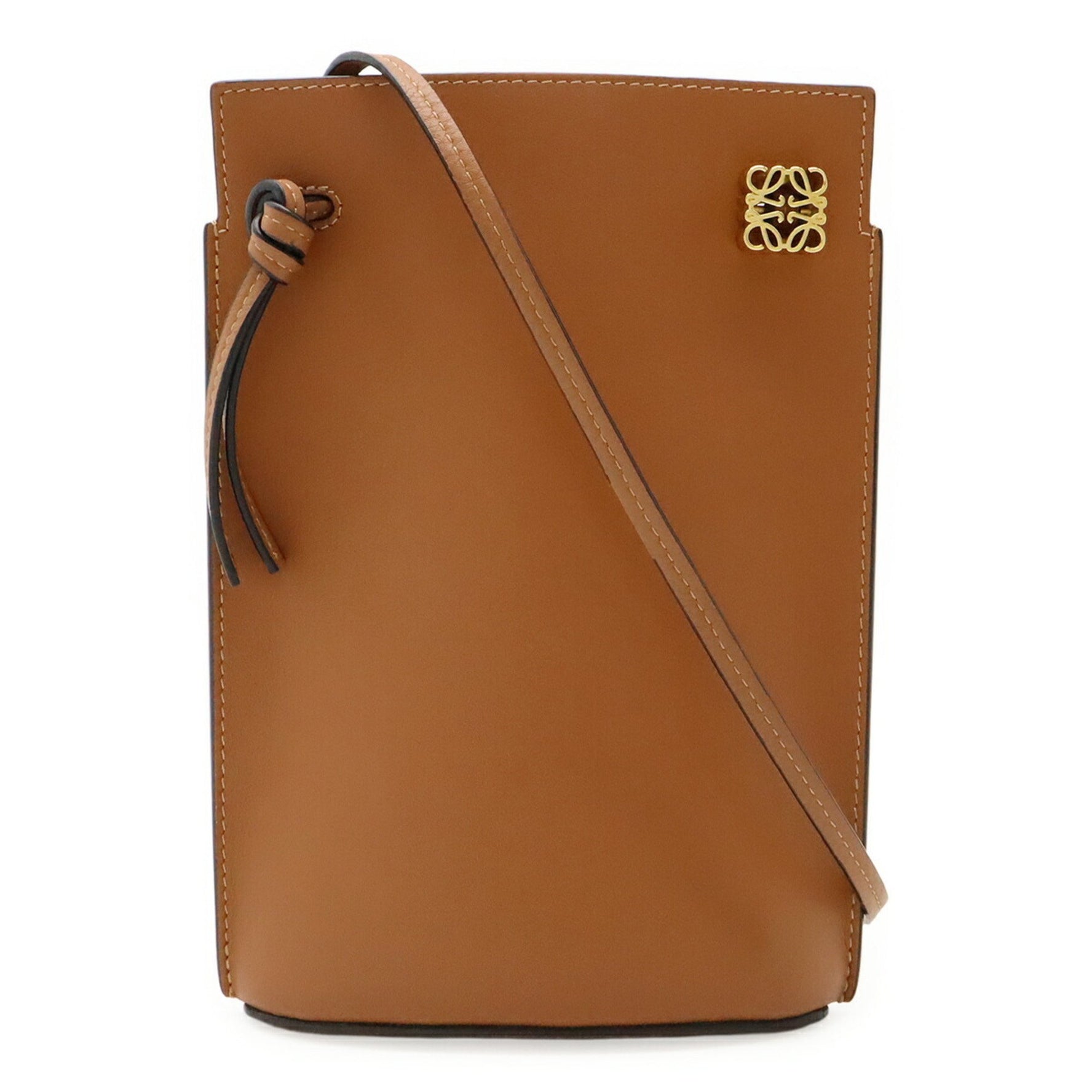 LOEWE Anagram Dice Pocket Shoulder Bag/Pouch in Classic Calf Leather (Tan/Brown, C630R12X01)
