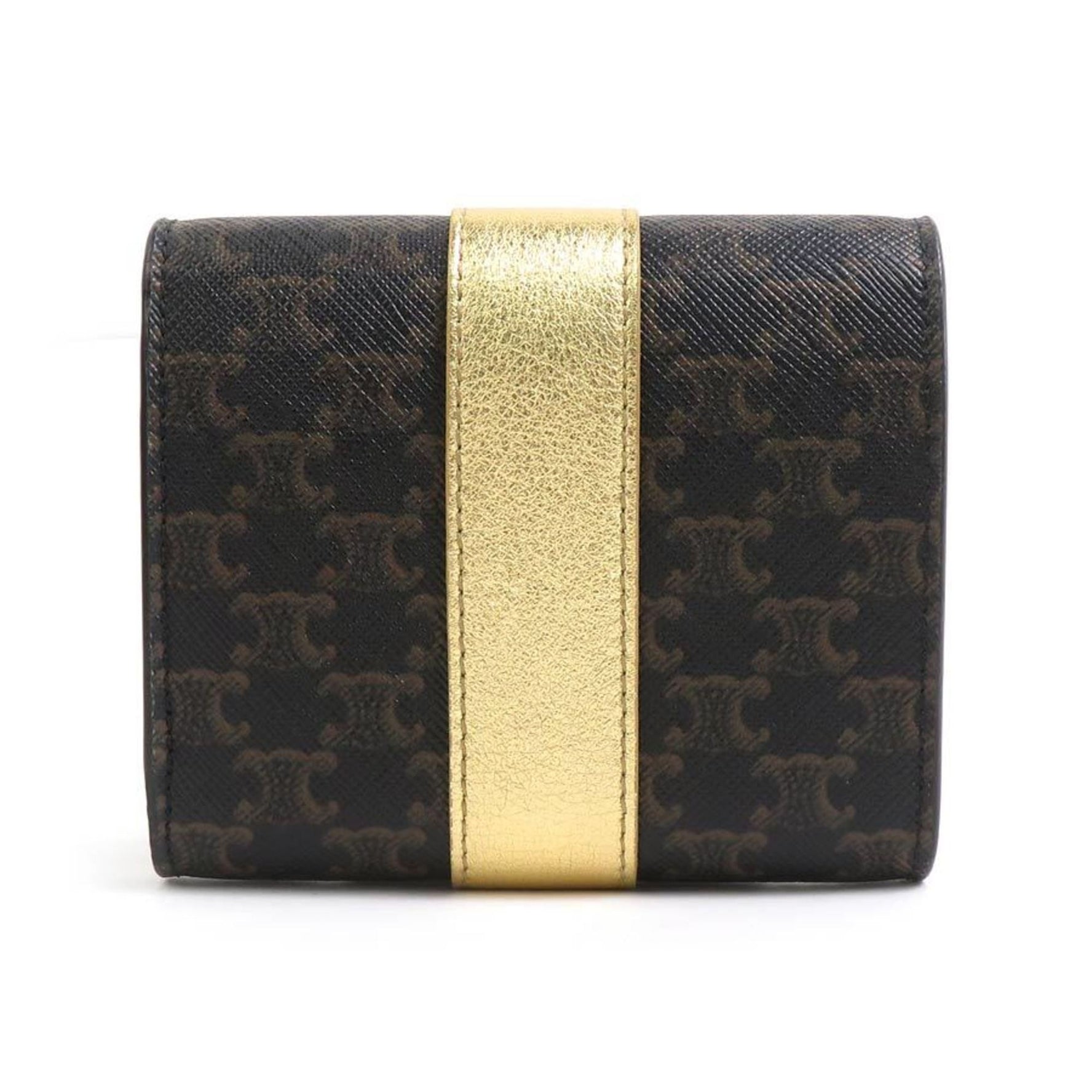 CELINE Tri-fold Wallet Macadam Coated Canvas Brown x Gold Women's H30907G
