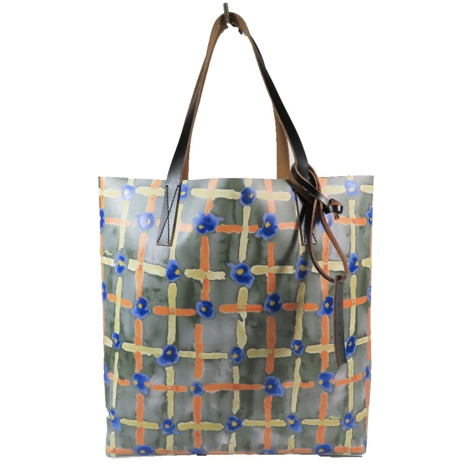 MARNI Saraband Print Leav Green Back Shopping Bag Tote Handbag Women's