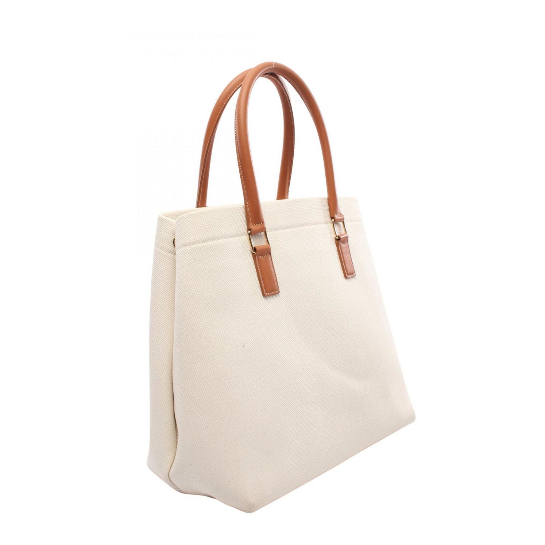 Celine Horizontal Cabas Tote Bag, Canvas and Leather, White/Brown