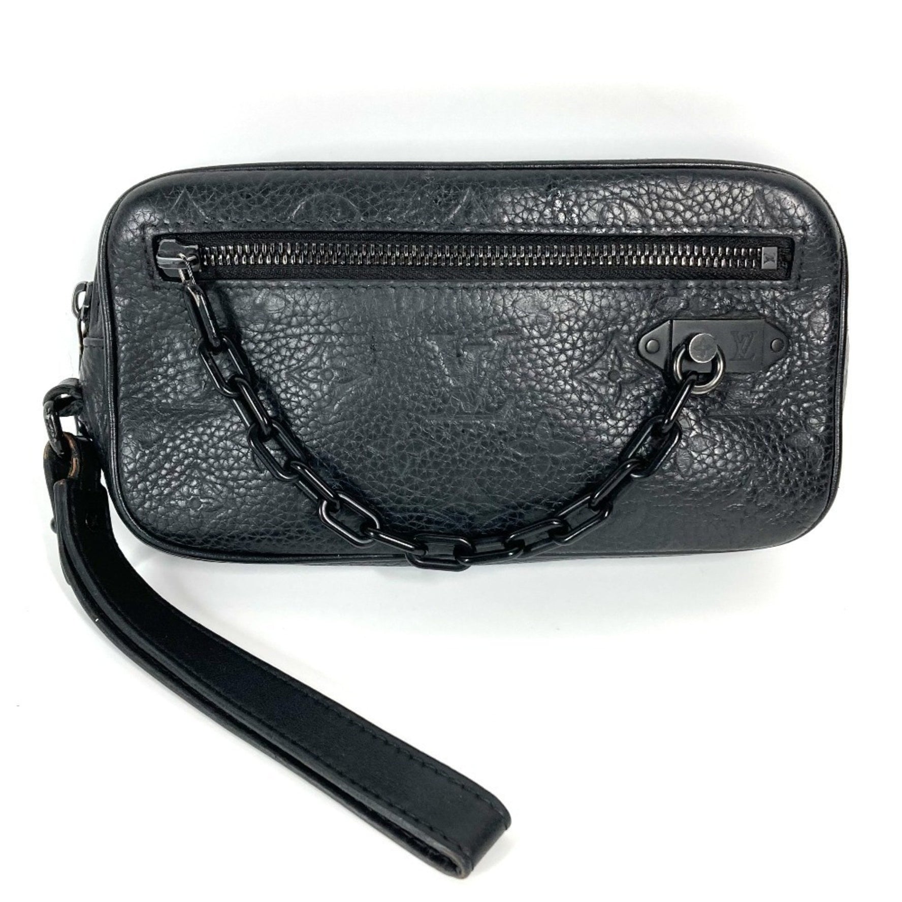 LOUIS VUITTON M55703 Monogram Taurillon Chain Pochette Volga Bag Pouch Second Clutch with Strap Leather Men's Women's Noir Black