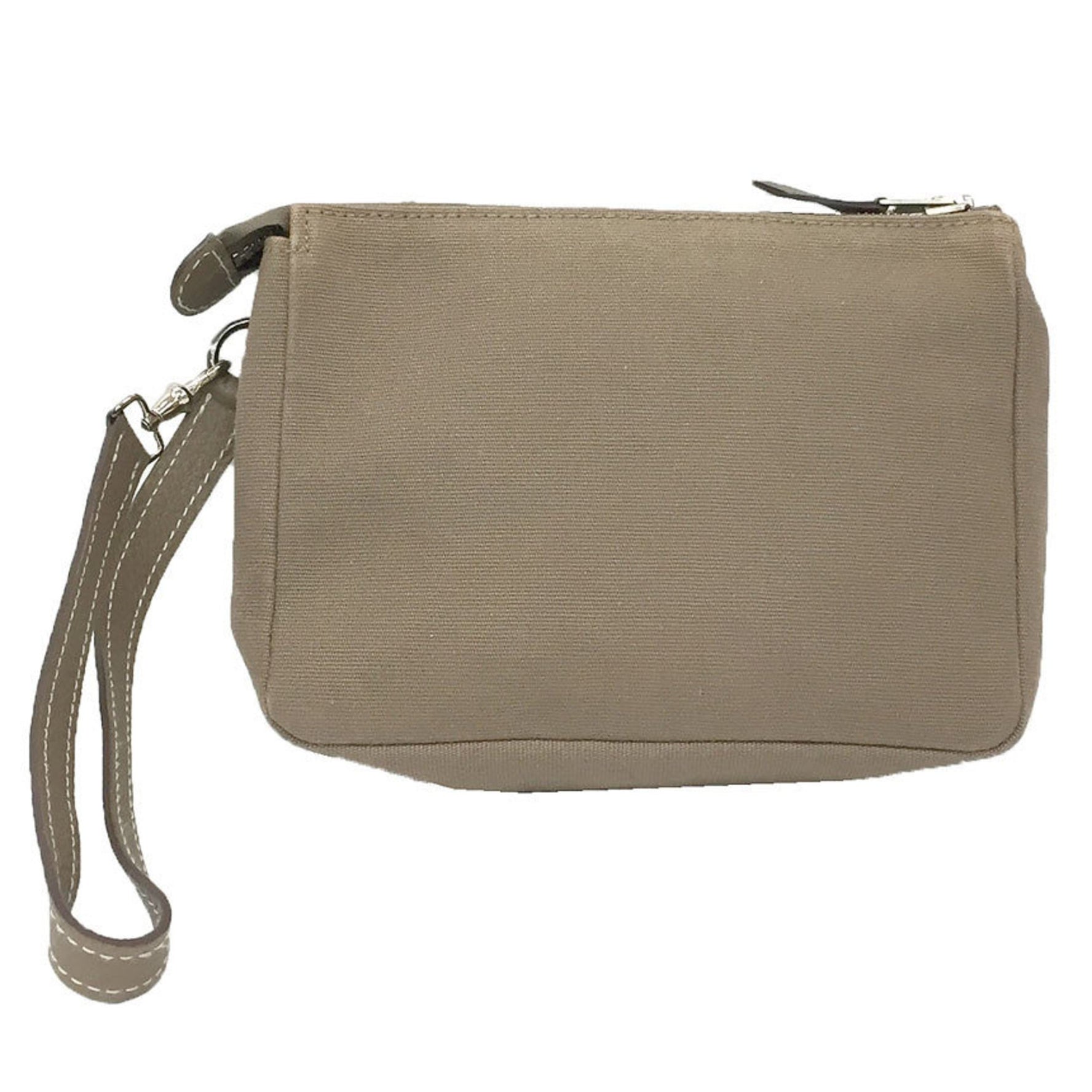Hermes HERMES Pouch Wristlet Canvas and Leather Etoupe