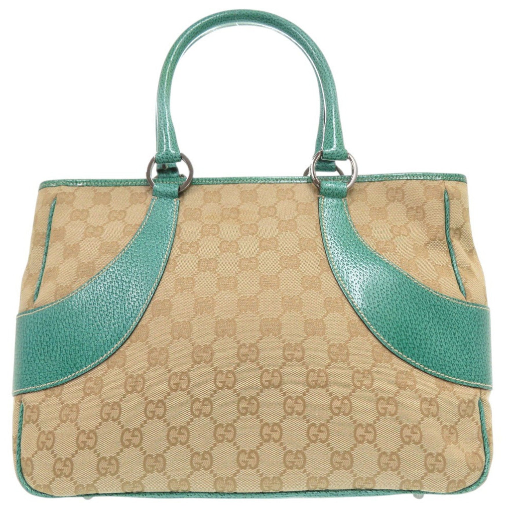 Gucci GG Canvas Handbag Tote Bag Leather Beige 0600