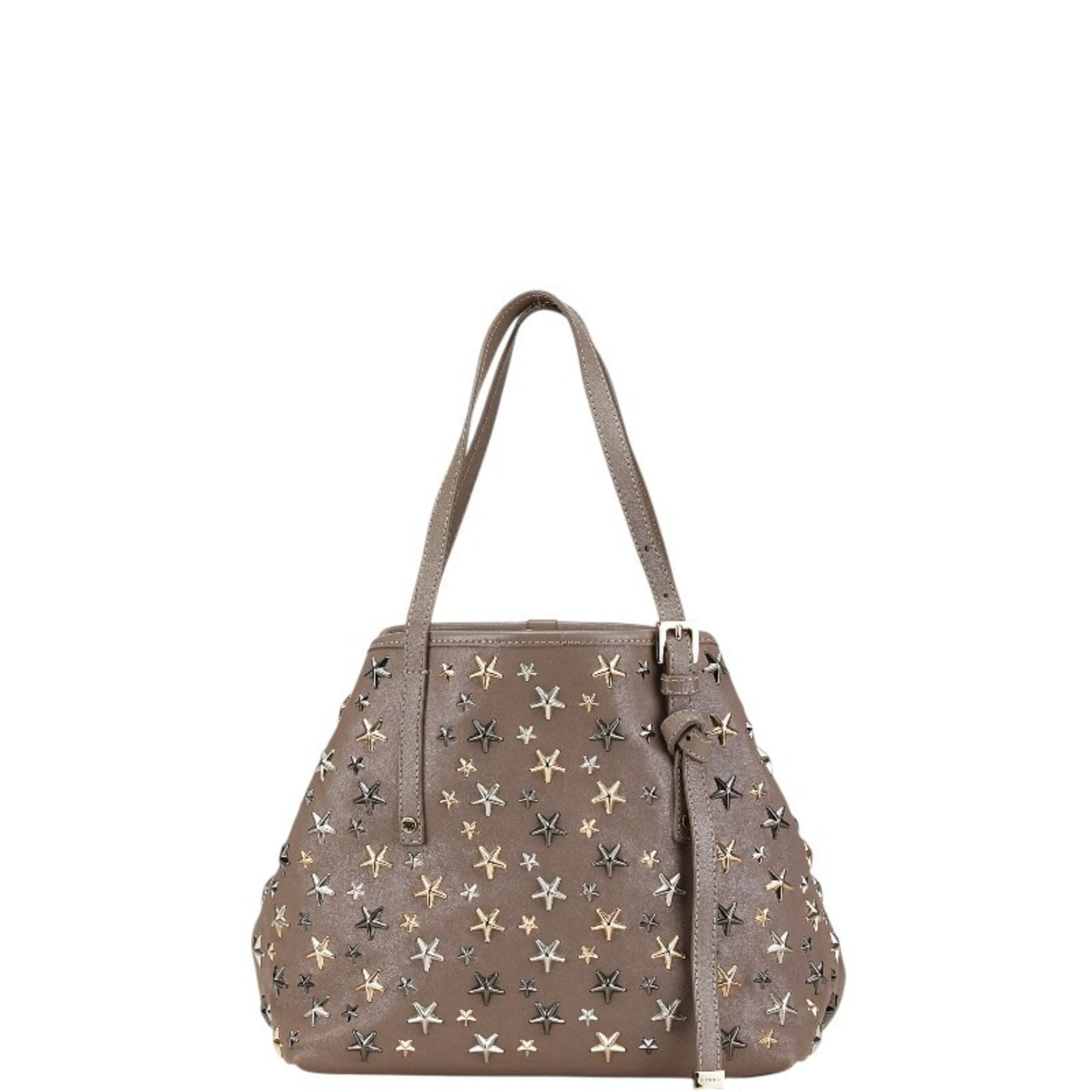 Jimmy Choo Sasha S Star Studs Handbag Tote Bag Greige Leather