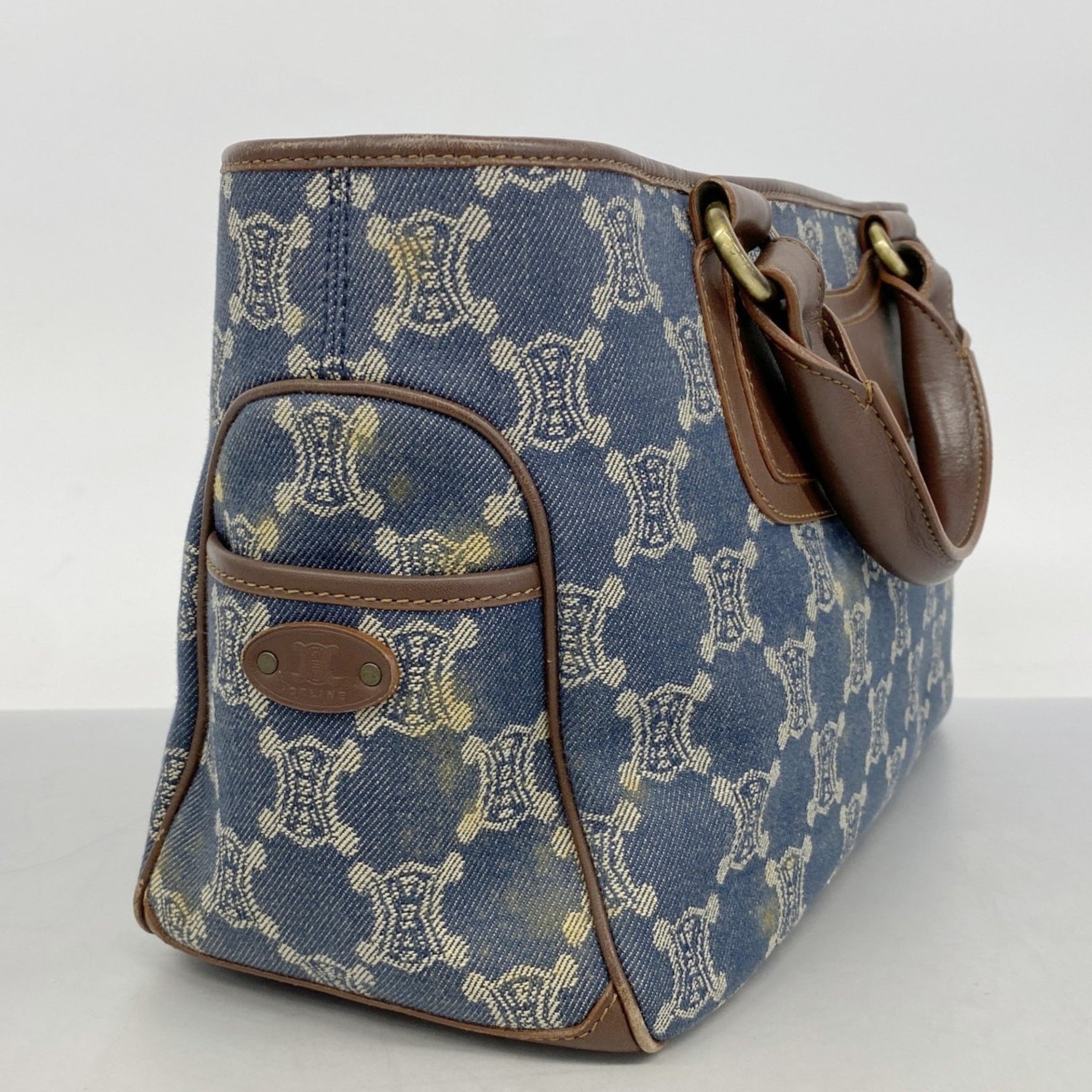 Celine Paris Macadam Denim Handbag in Blue and Brown