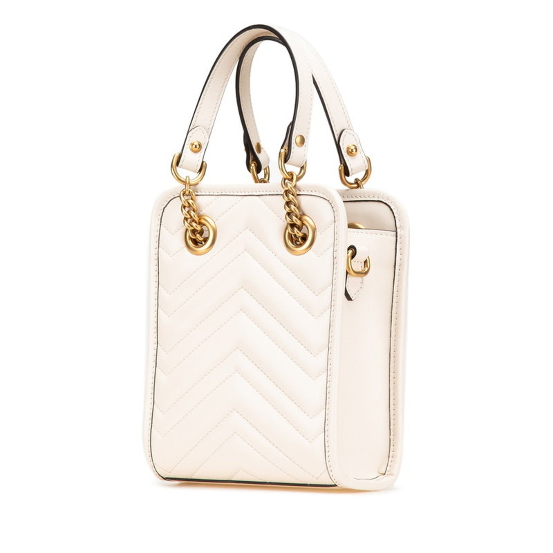 Gucci GG Marmont Shoulder Bag/Handbag 2WAY White Gold Leather Women's GUCCI
