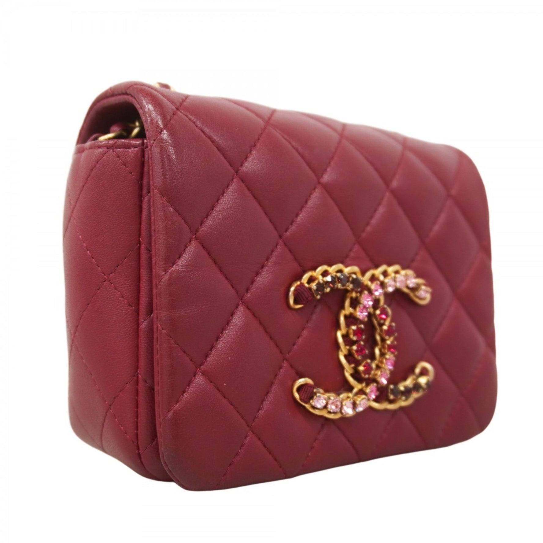 Chanel Mini Matelasse Shoulder Bag with Chain Bag, Lambskin, Bordeaux, Women's