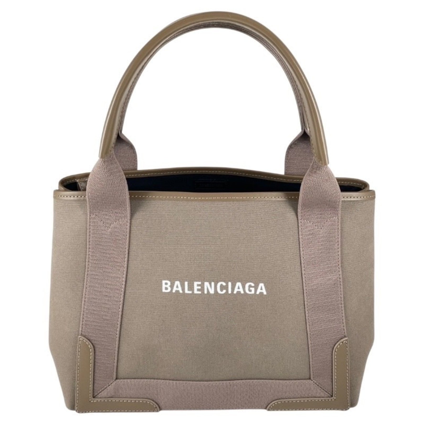 BALENCIAGA Navy Cabas Canvas Handbag, Women's, Beige/Greige Tote Bag with Pouch