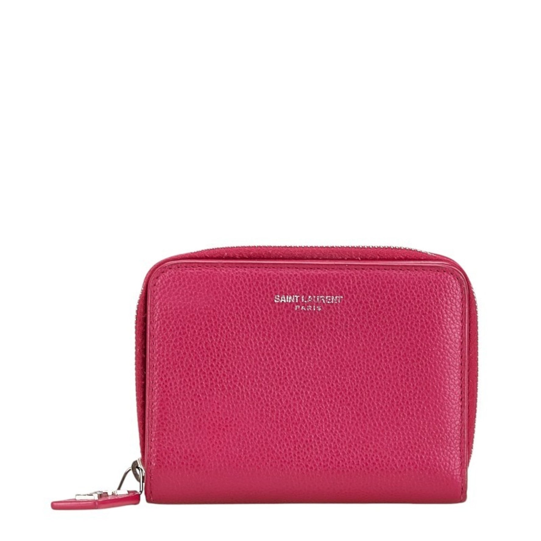 Saint Laurent YSL Round Bi-fold Wallet Pink Leather Women's SAINT LAURENT