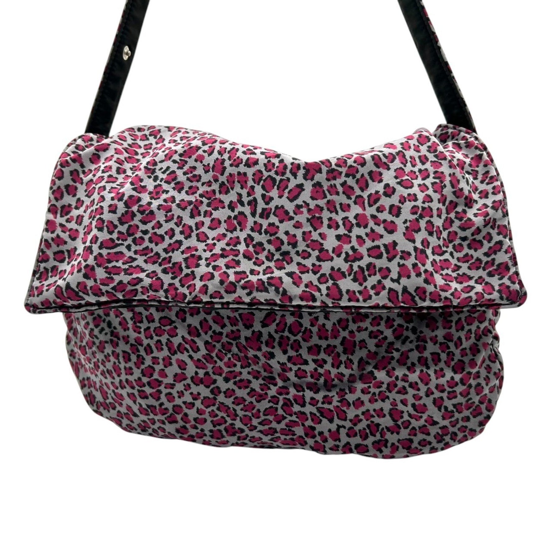 Bottega Veneta One-Shoulder Flap Nylon Leopard Print Shoulder Bag in Pink and Gray, Made Italy, Unique Design