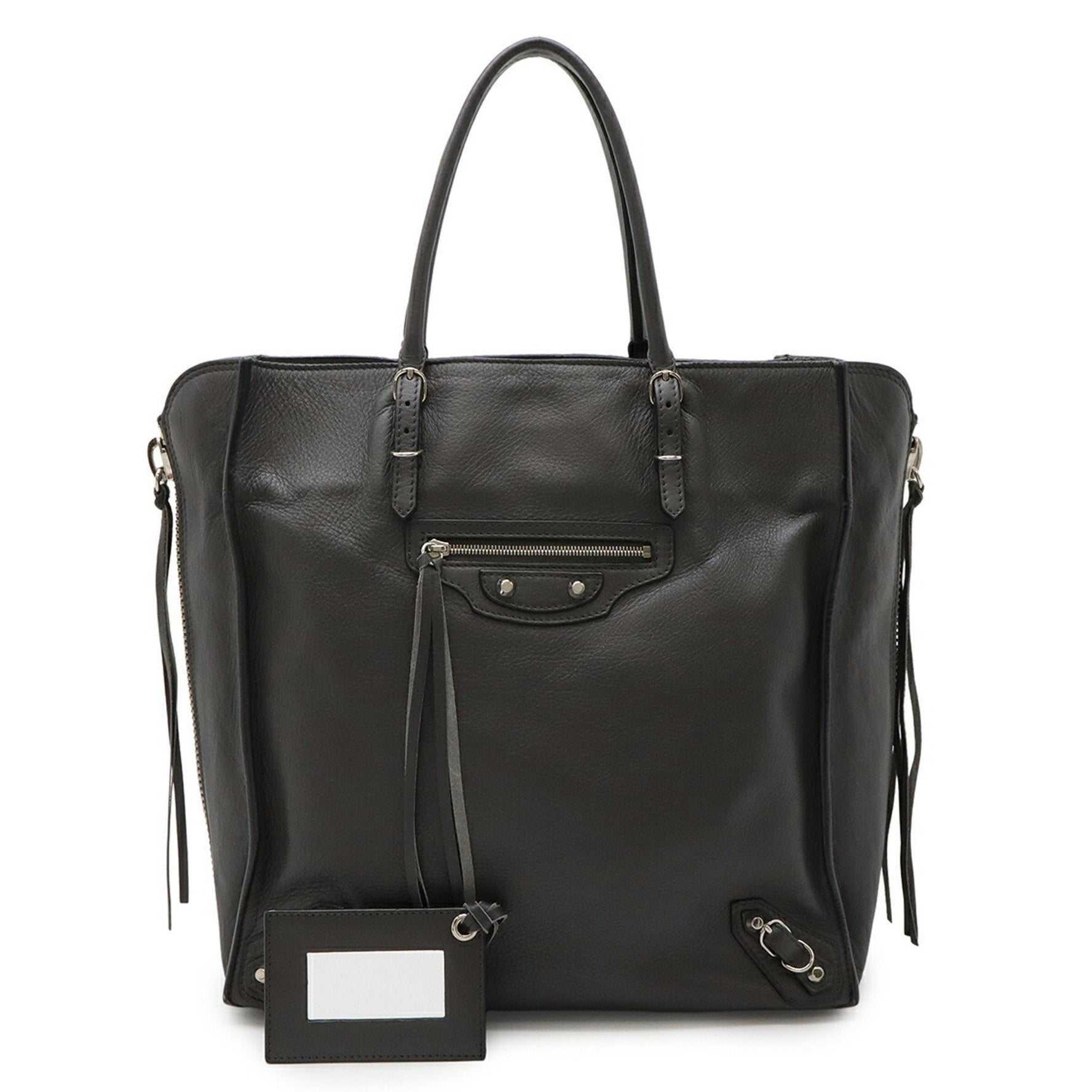 BALENCIAGA Paper A5 Zip-Around Tote Bag, Gray Leather,