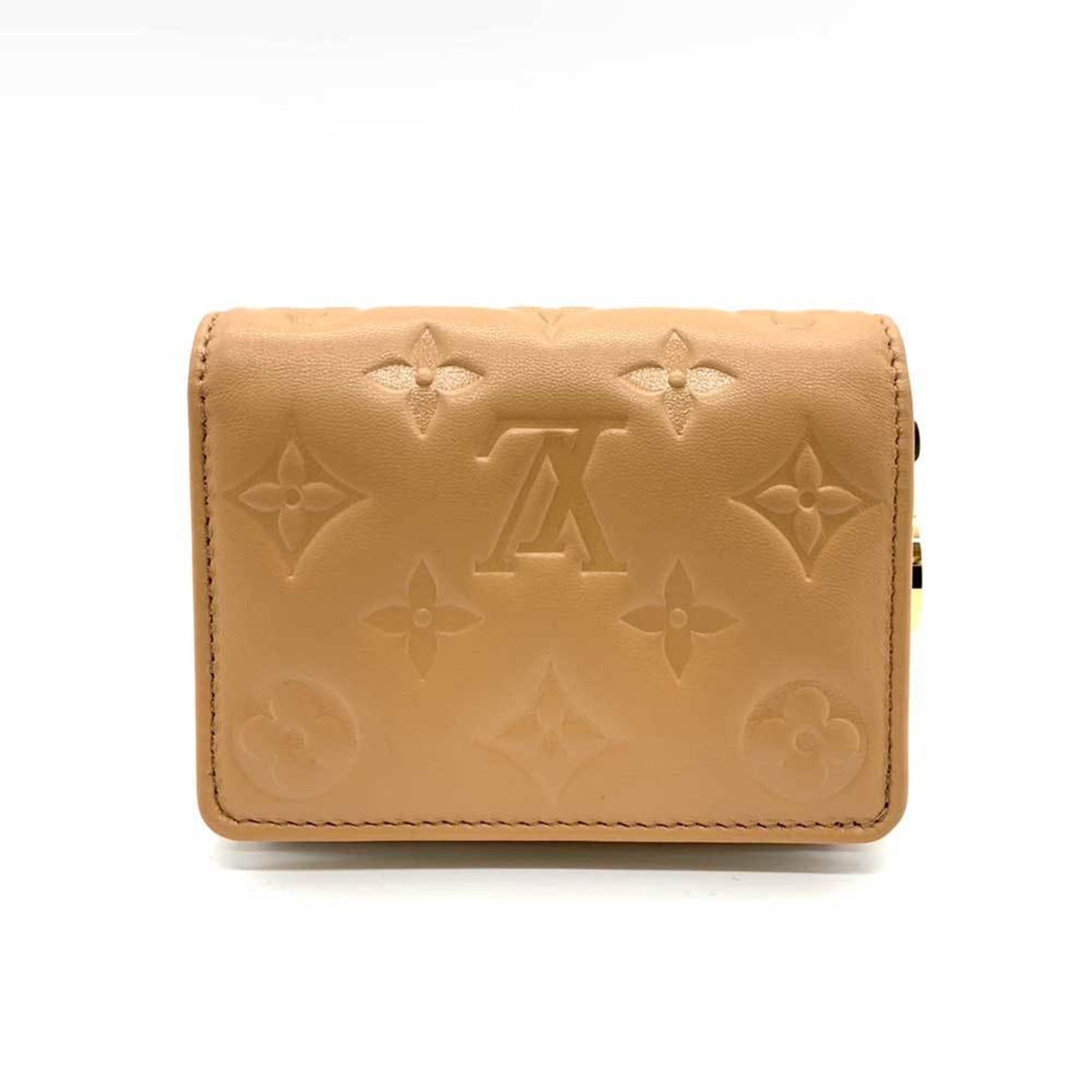 Louis Vuitton Wallet Portefeuille Lou Camel Light Brown Beige Bifold Square LV Circle Ladies Monogram Embossed Lamb Leather LOUISVUITTON
