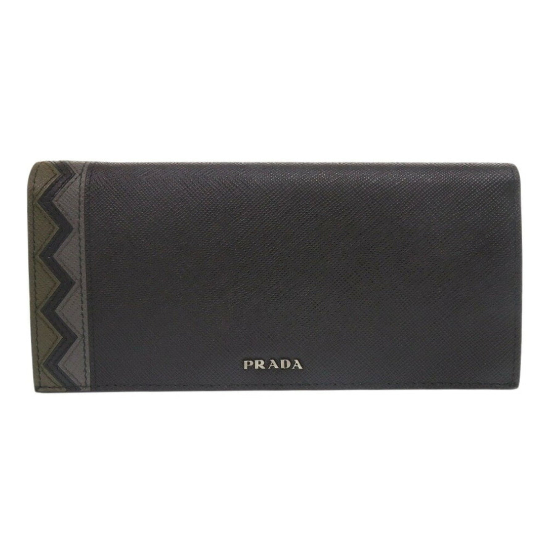 Like new Prada Saffiano 2MV836 Bi-fold long wallet Leather Black Mimetic 1689PRADA