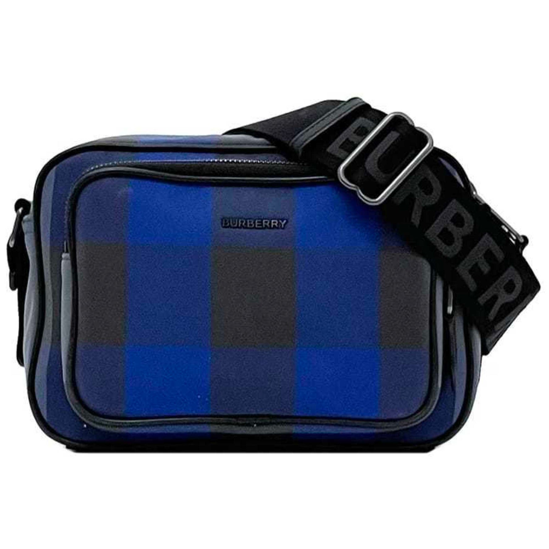 Burberry Shoulder Bag ec-23325 Black Blue Crossbody Canvas Leather BURBERRY Check Mini Compact