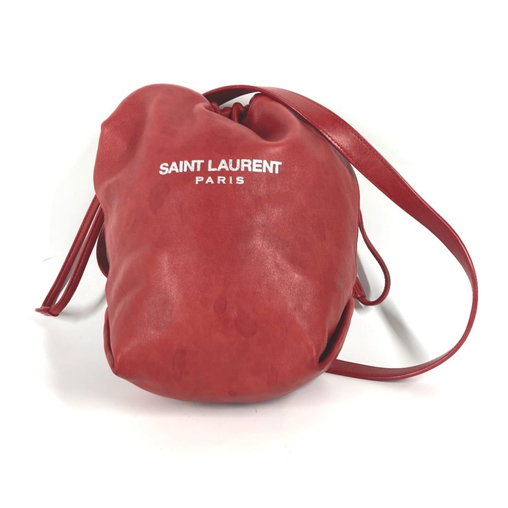 SAINT LAURENT Saint Laurent Paris Teddy Small Chain Pochette Shoulder Bag Leather Women's Red