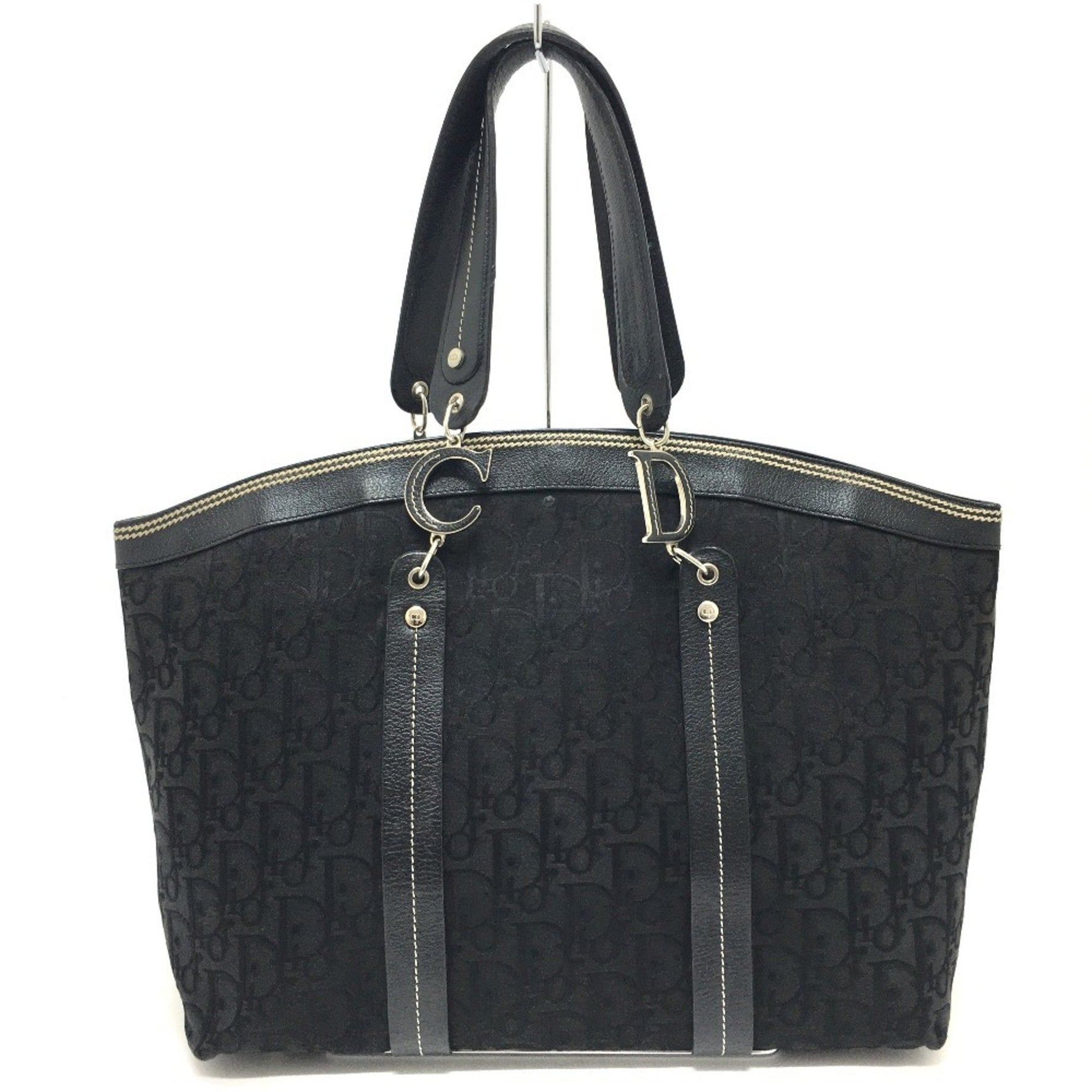Christian Dior Floral Embroidered Trotter Tote Bag in Canvas/Leather