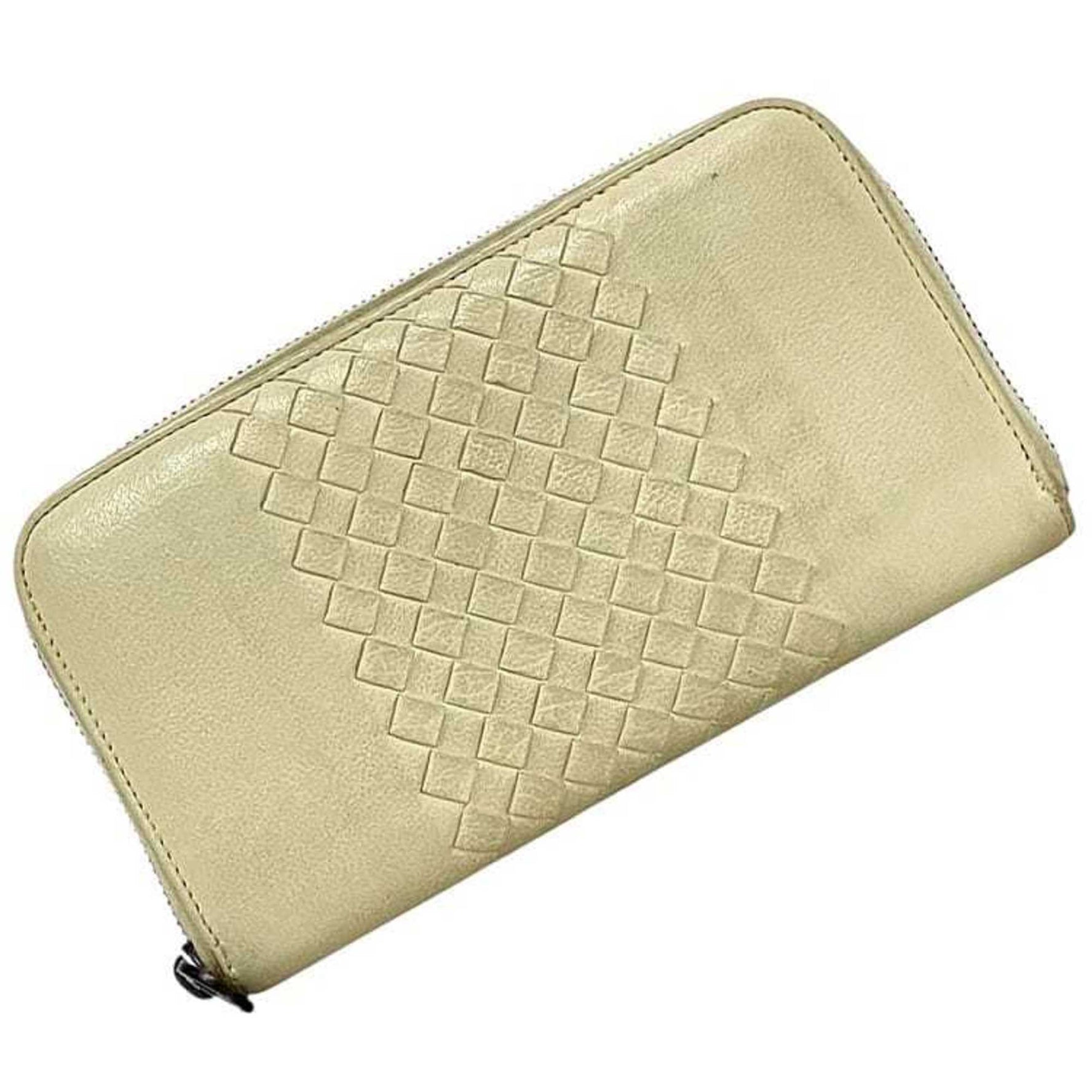 Bottega Veneta Round Long Wallet Intrecciato Leather White Men's